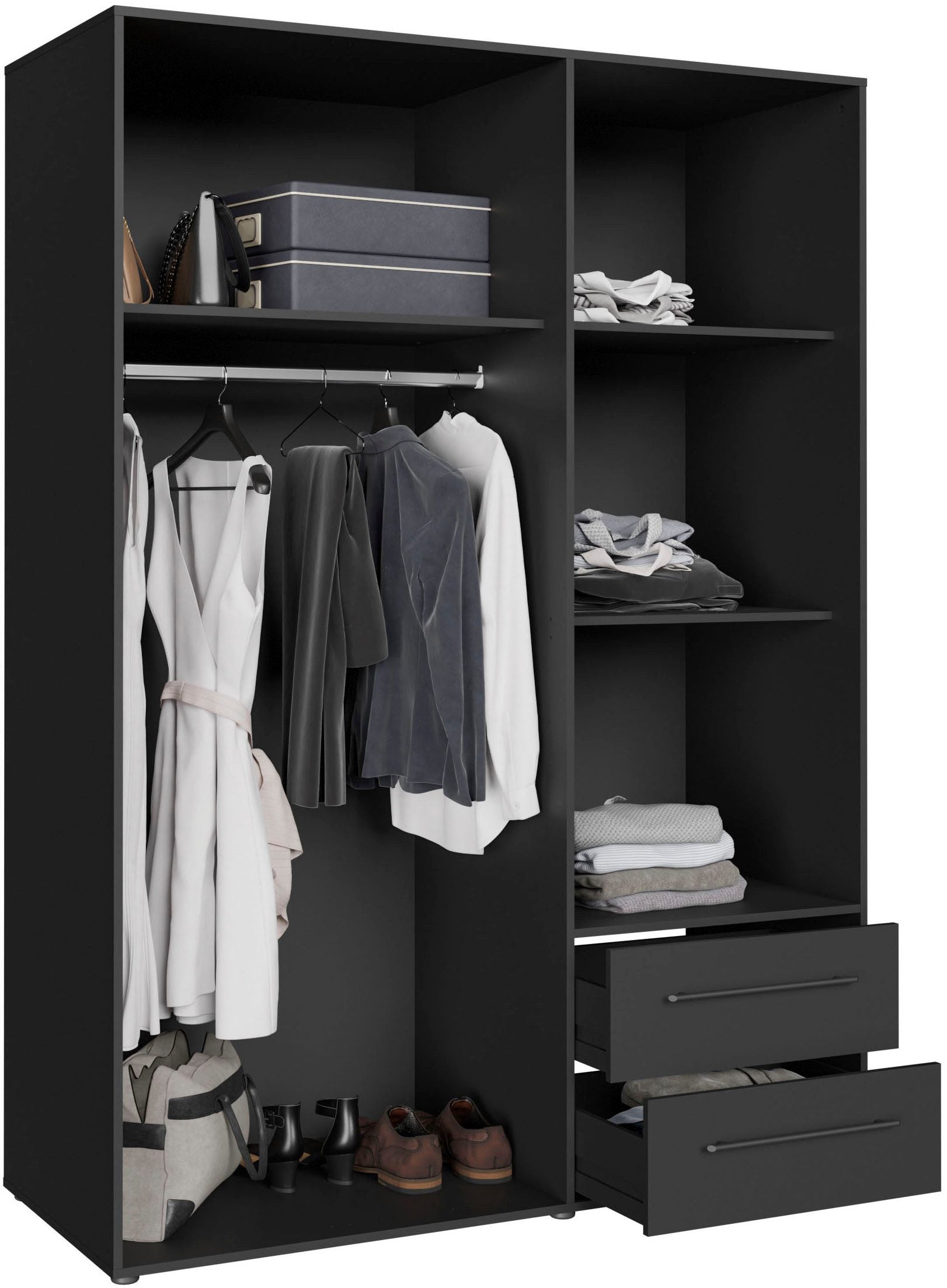 Dulap Negru TENDENCY cu Uși Batante și 2 Sertare – 144,4x58,8x200,1 cm Arboteca