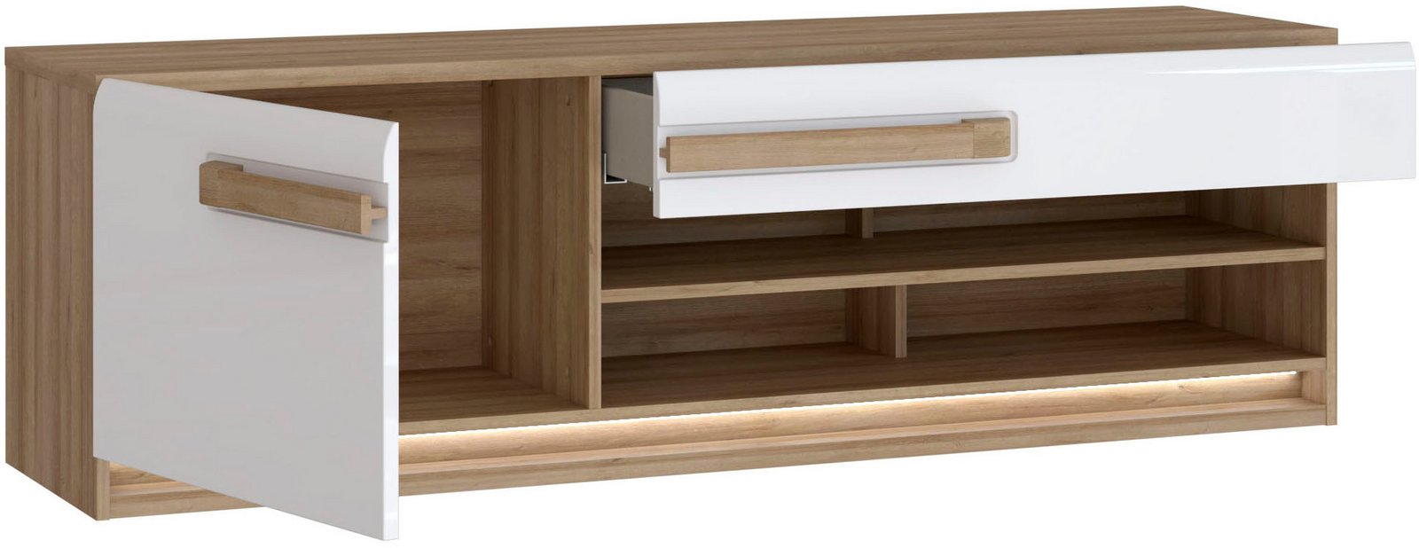 Comodă TV Attention cu iluminare LED, alb/lemn, 160×50×41 cm Arboteca