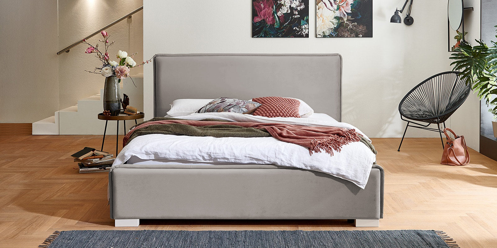 Pat Tapitat Nice, cu Lada Rabatabil, Velur-Verde-Smarald, Prestigehome.ro, Prestige, #Color_swing-bej