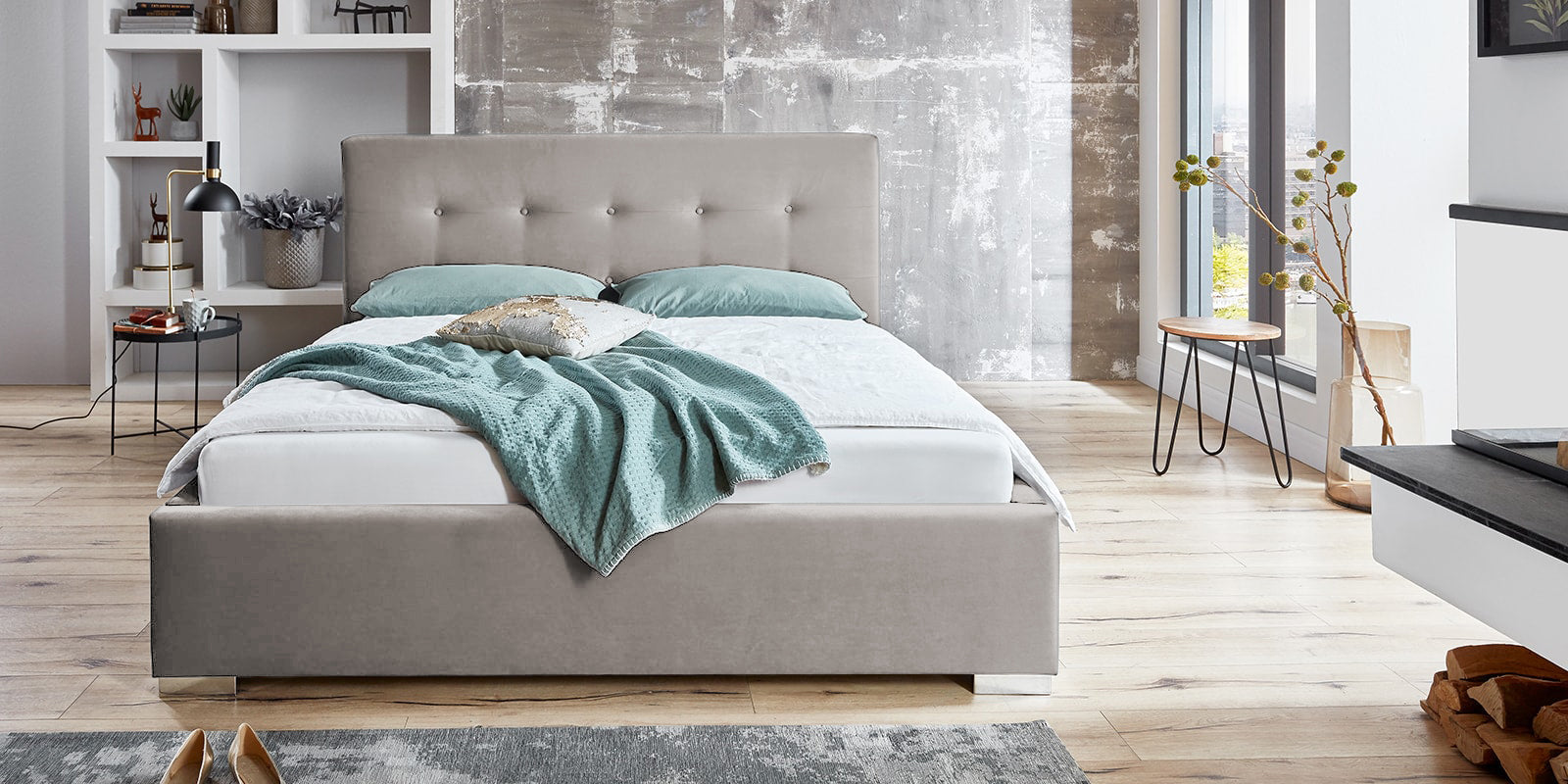 Pat Tapitat Lille, cu Lada Rabatabil, Velur-Antracit, Prestigehome.ro, Prestige, #Color_swing-bej