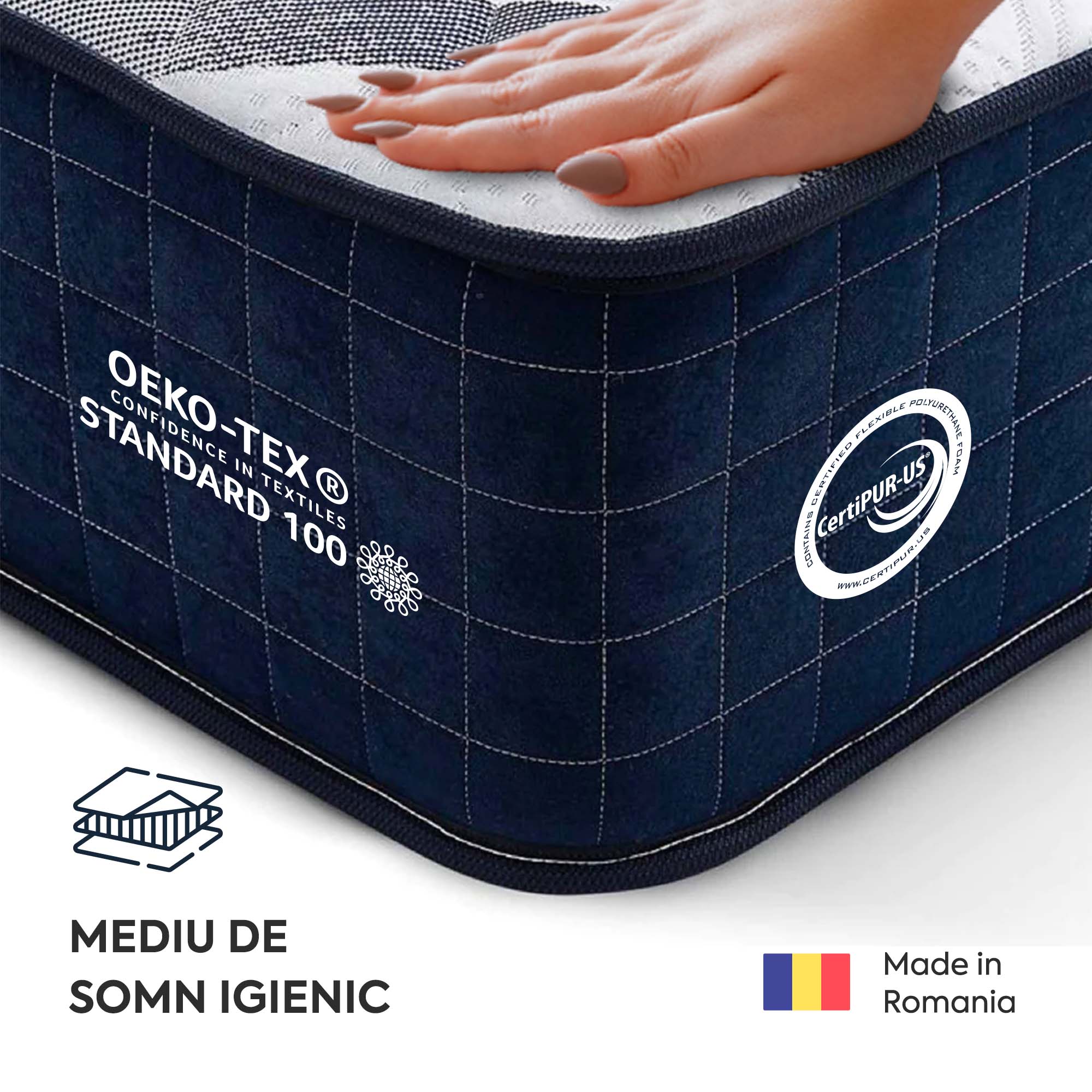 Saltea Ideal Sleep HOTEL SERIES NIGHT LUX, superortopedică, cu spumă poliuretanică și arcuri, husă cu aerisire optimă, Grosime 26 cm - Prestige Home