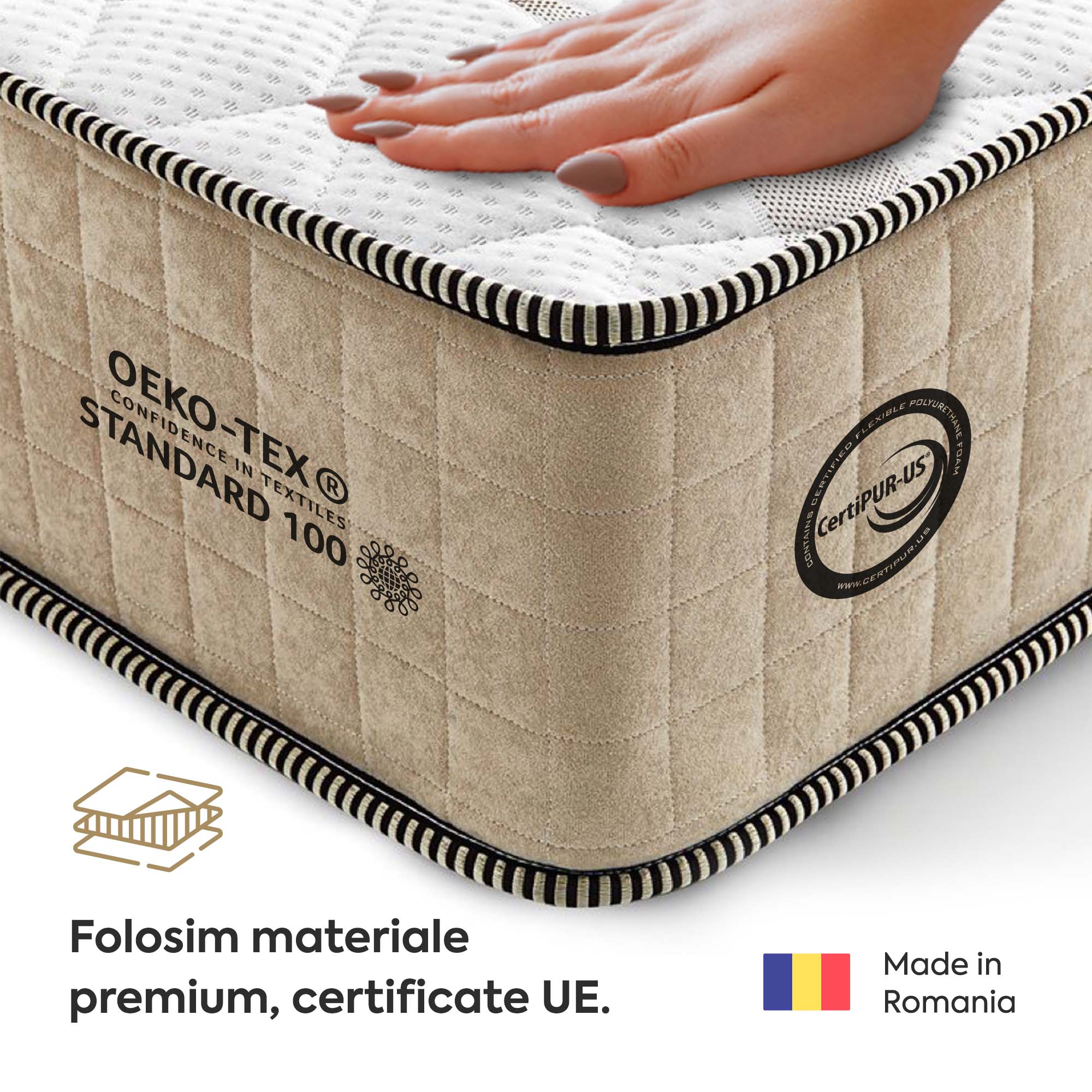 Saltea Ideal Sleep HOTEL SERIES LUX, superortopedică, cu spumă poliuretanică și arcuri, husă cu aerisire optimă, Grosime 25 cm - Prestige Home