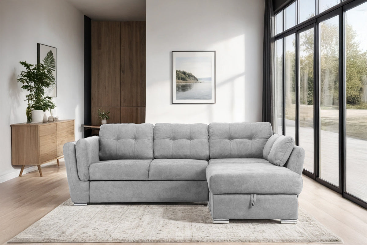 Colțar Extensibil JAZZ, cu ladă depozitare, 245 x 205 x 90 cm, #color_Gri-deschis-enjoy