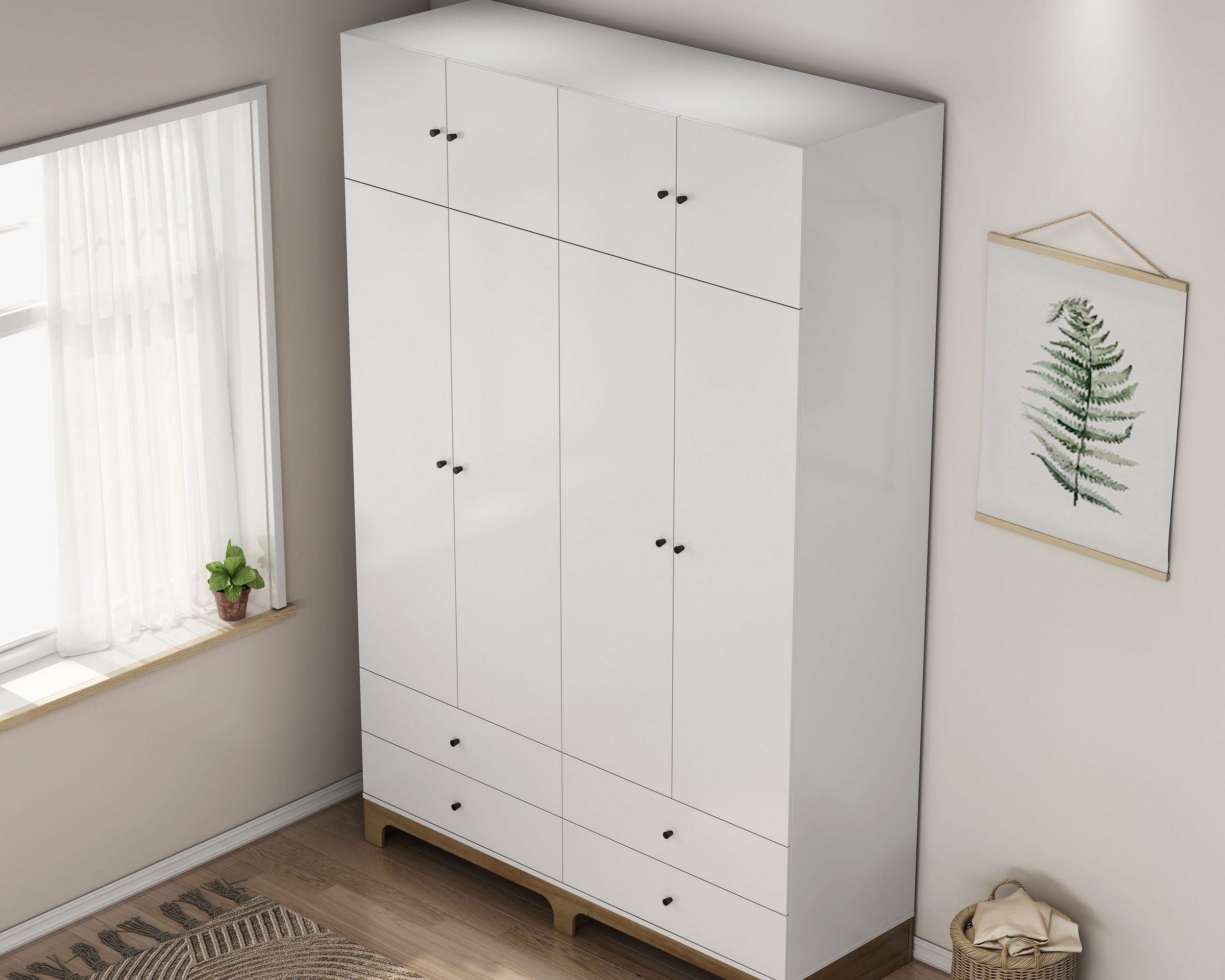 Garderobă OSLO, stil scandinav-boho, 8 uși, PAL FSC®, 160×52×240 cm Arboteca