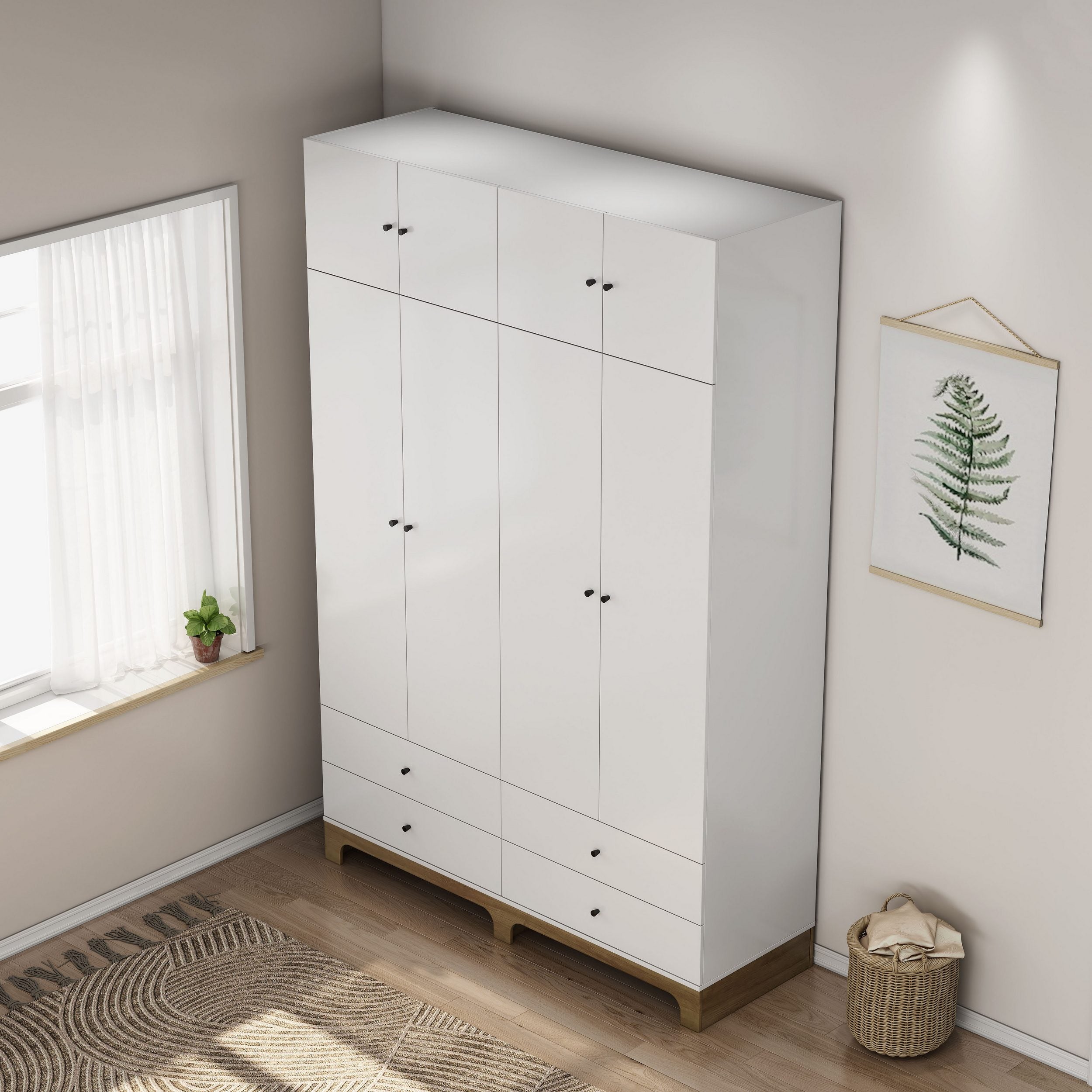 Garderobă OSLO, stil scandinav-boho, 8 uși, PAL FSC®, 160×52×240 cm Arboteca