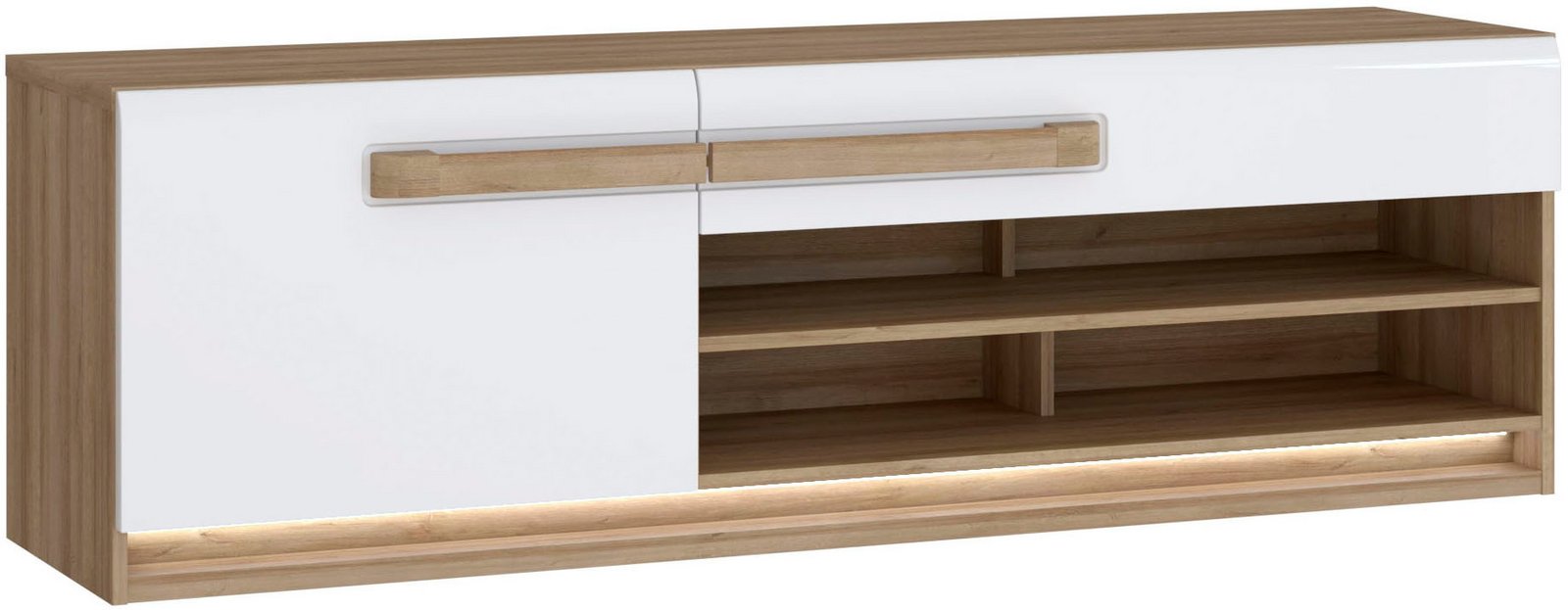 Comodă TV Attention cu iluminare LED, alb/lemn, 160×50×41 cm Arboteca