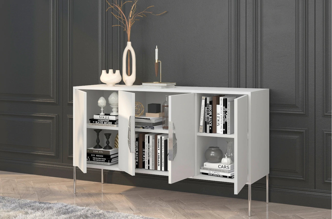 Comoda Ayana, Alb / Argintiu Arboteca