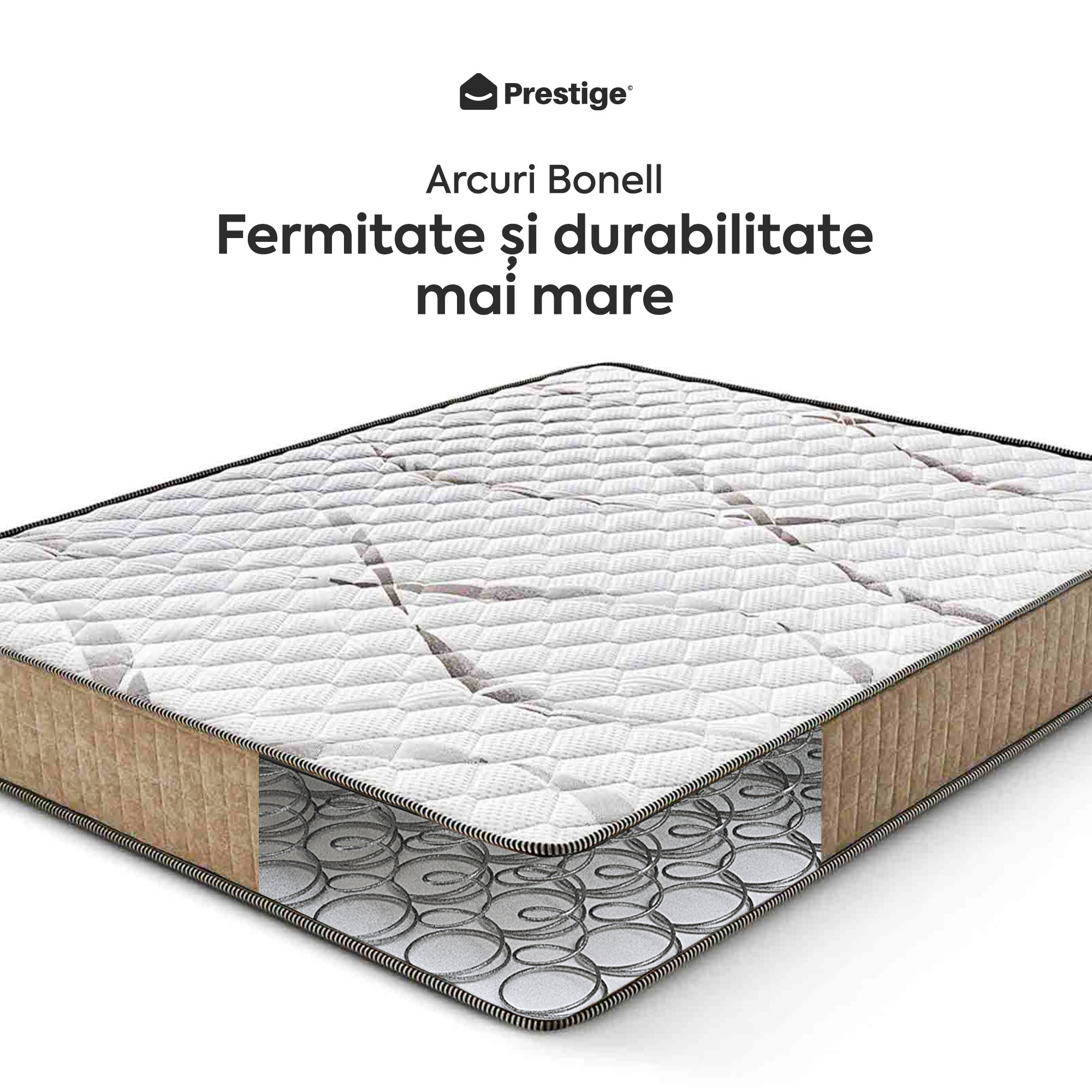 Saltea Ideal Sleep HOTEL SERIES LUX, superortopedică, cu spumă poliuretanică și arcuri, husă cu aerisire optimă, Grosime 25 cm - Prestige Home