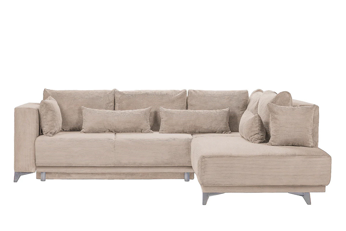 Colțar Extensibil NOMAD, cu ladă de depozitare, variante stânga/dreapta 280x215x90 cm, Prestigehome.ro, #color_Maro-Deschis-Zoom