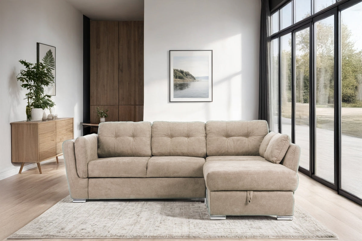 Colțar Extensibil JAZZ, cu ladă depozitare, 245 x 205 x 90 cm, #color_Bej-enjoy