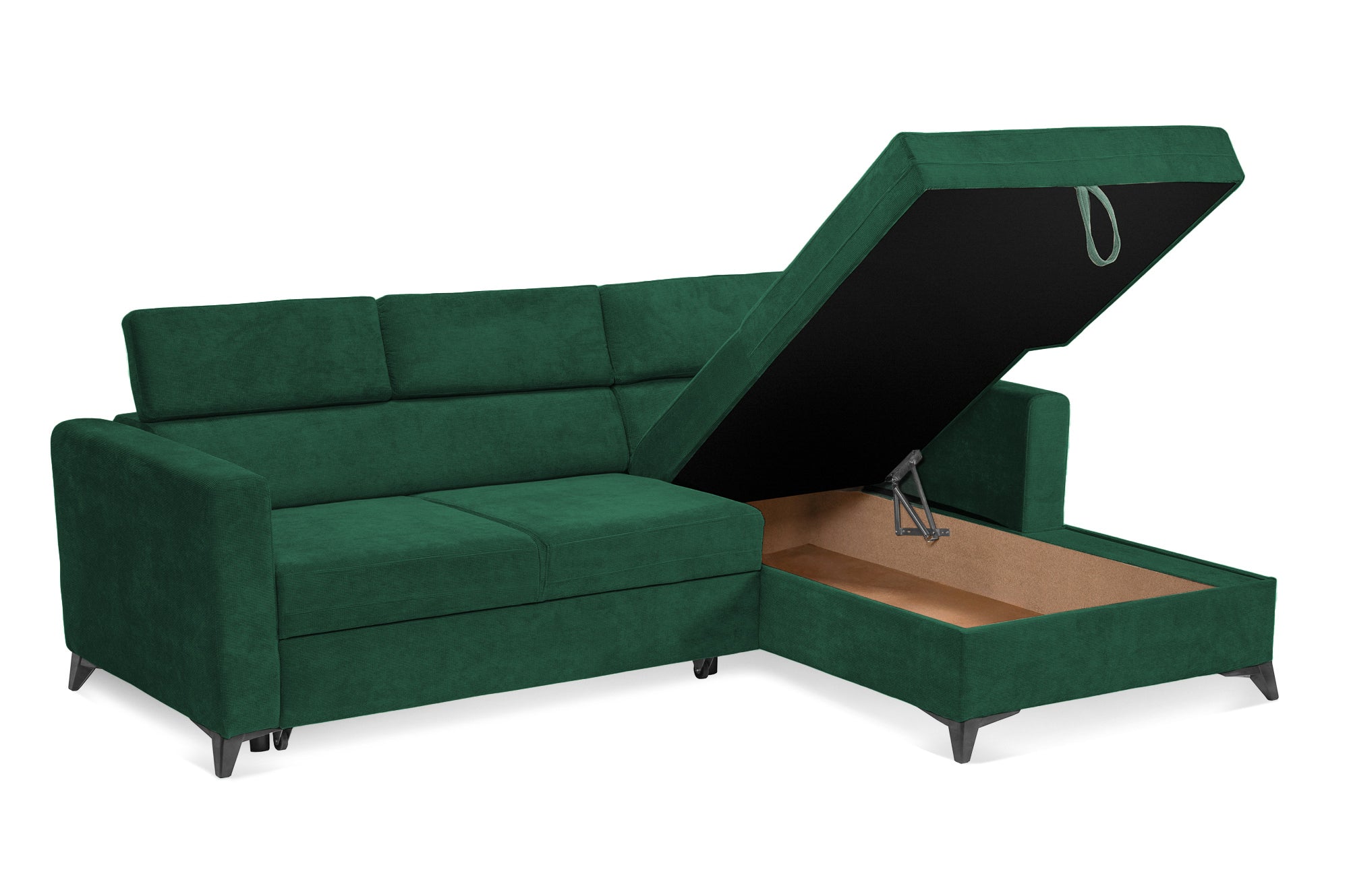 Colțar Extensibil MIZZONI, cu lada depozitare, variante stânga/dreapta, tetiere reglabile, 250 x 175 x 94 cm #color_Verde-Run-Again