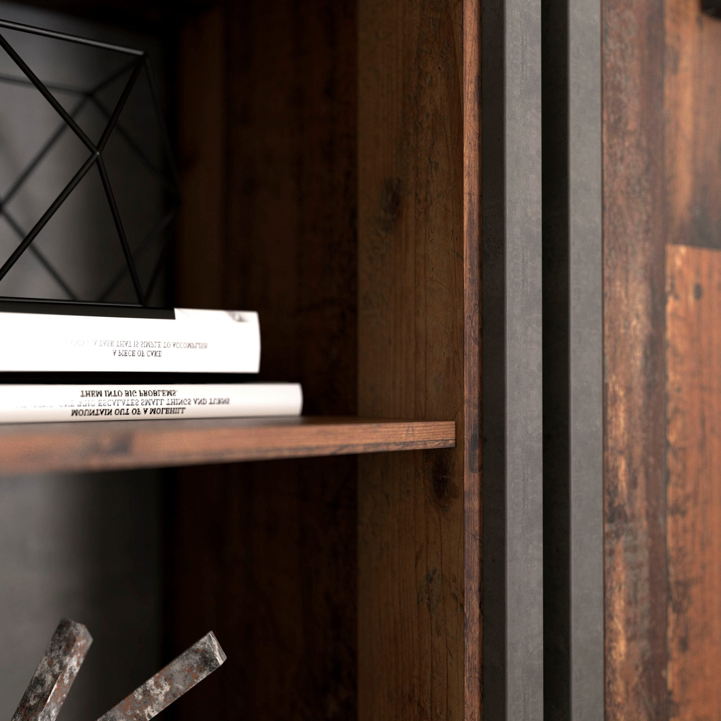 Etajera Clif industrial, PAL FSC®, 86×41,6×220,7 cm, lemn vintage / beton gri Arboteca