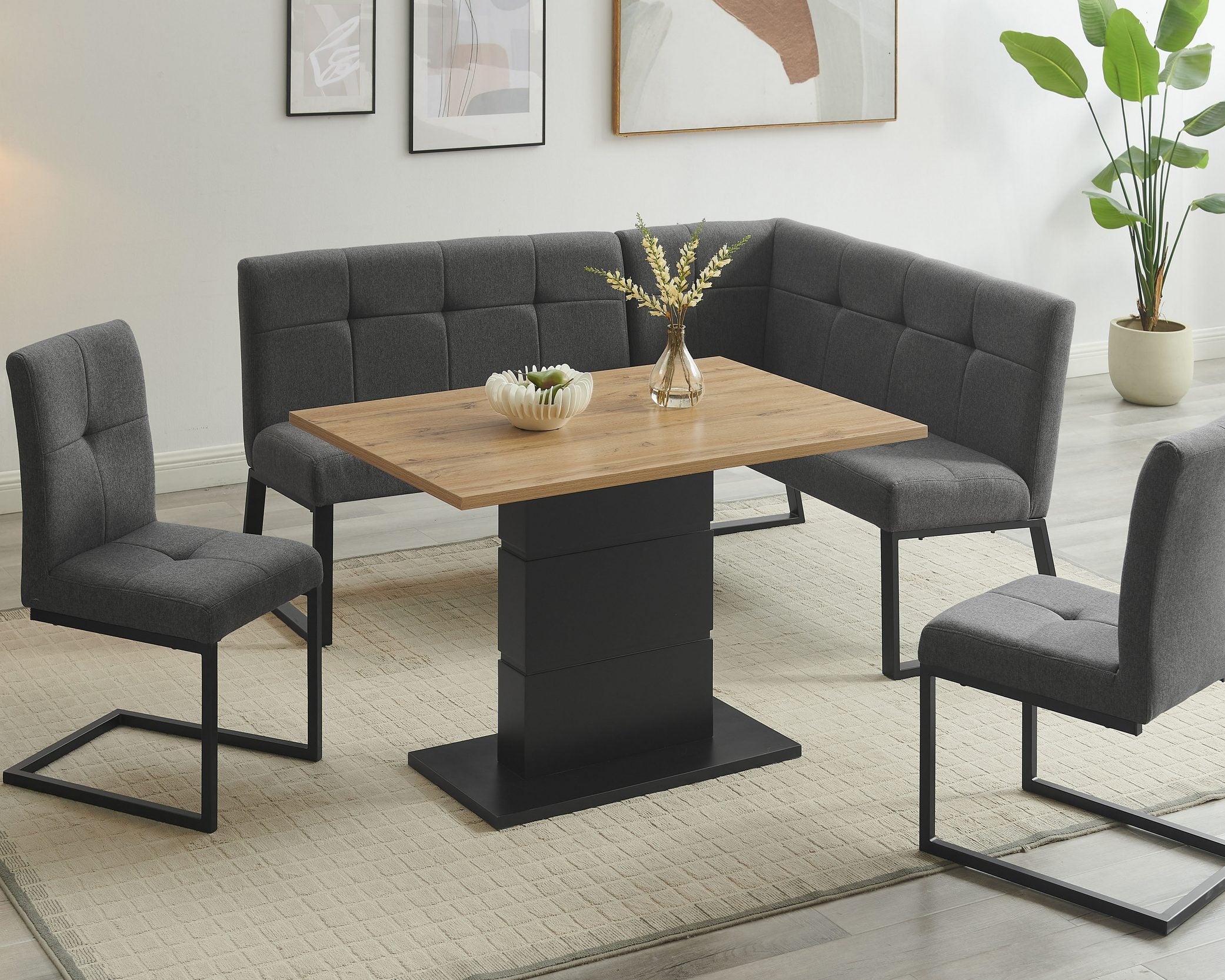 Set colțar bucătărie Geranium, masă și 2 scaune, 180×141×80,5 cm Arboteca