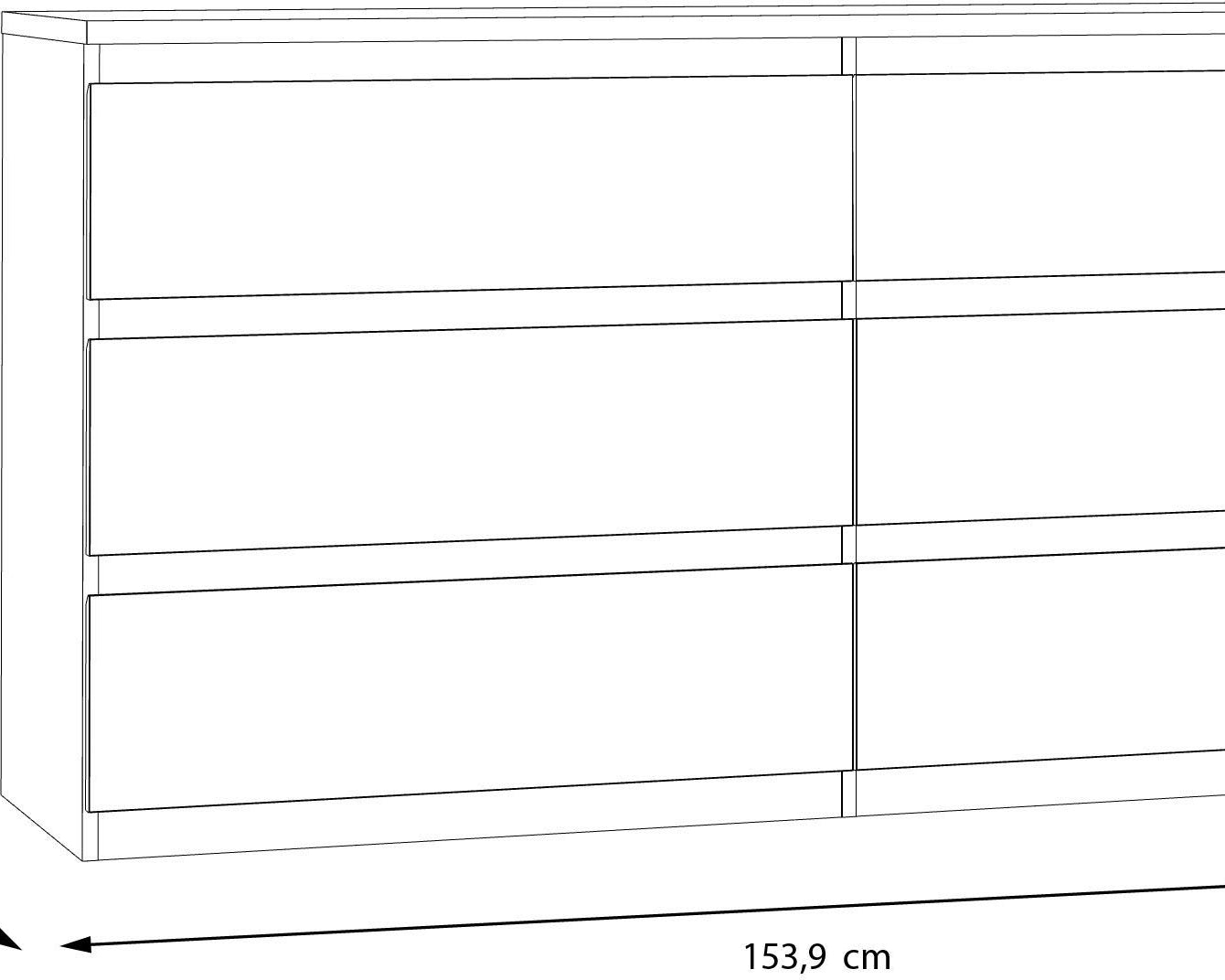Comodă din PAL Edmore, 6 sertare, Alb, 153 cm Arboteca
