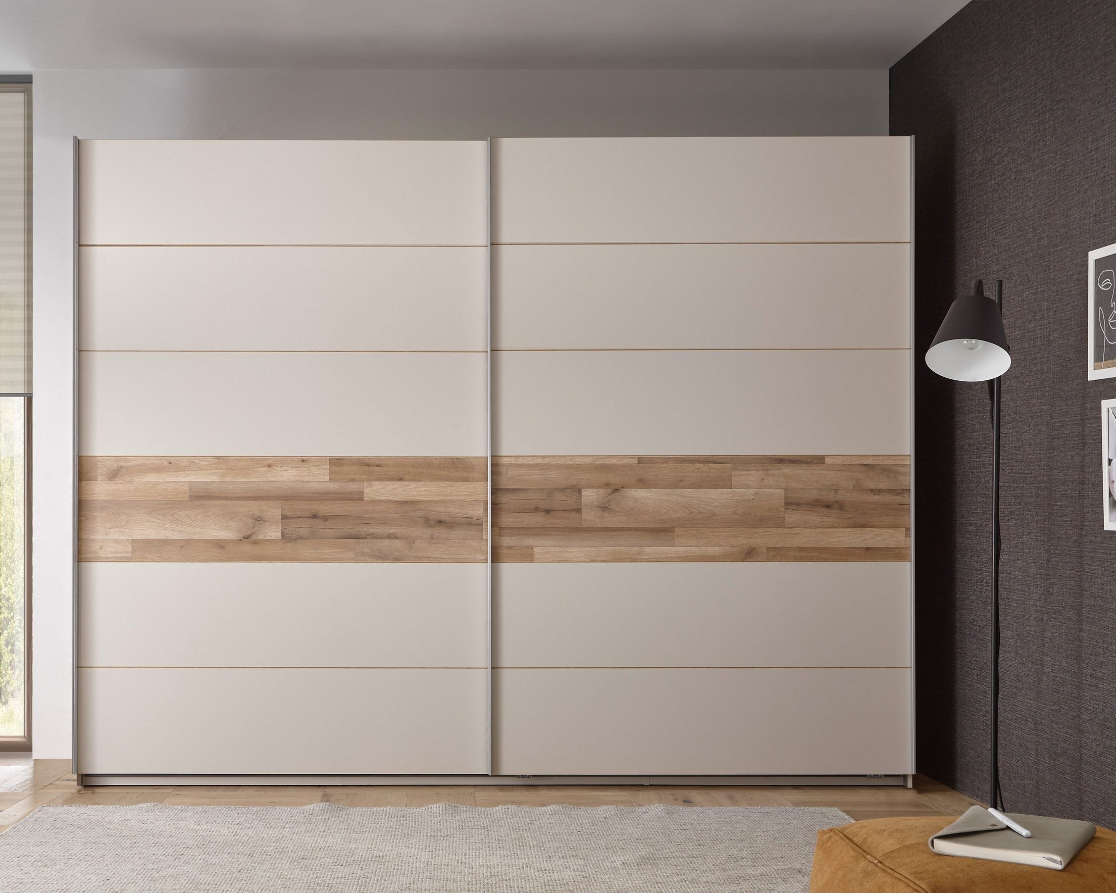 Dulap cu uși glisante Cadore, 2 uși, PAL, Champagne / Stejar Montana, 270×60×210 cm Arboteca