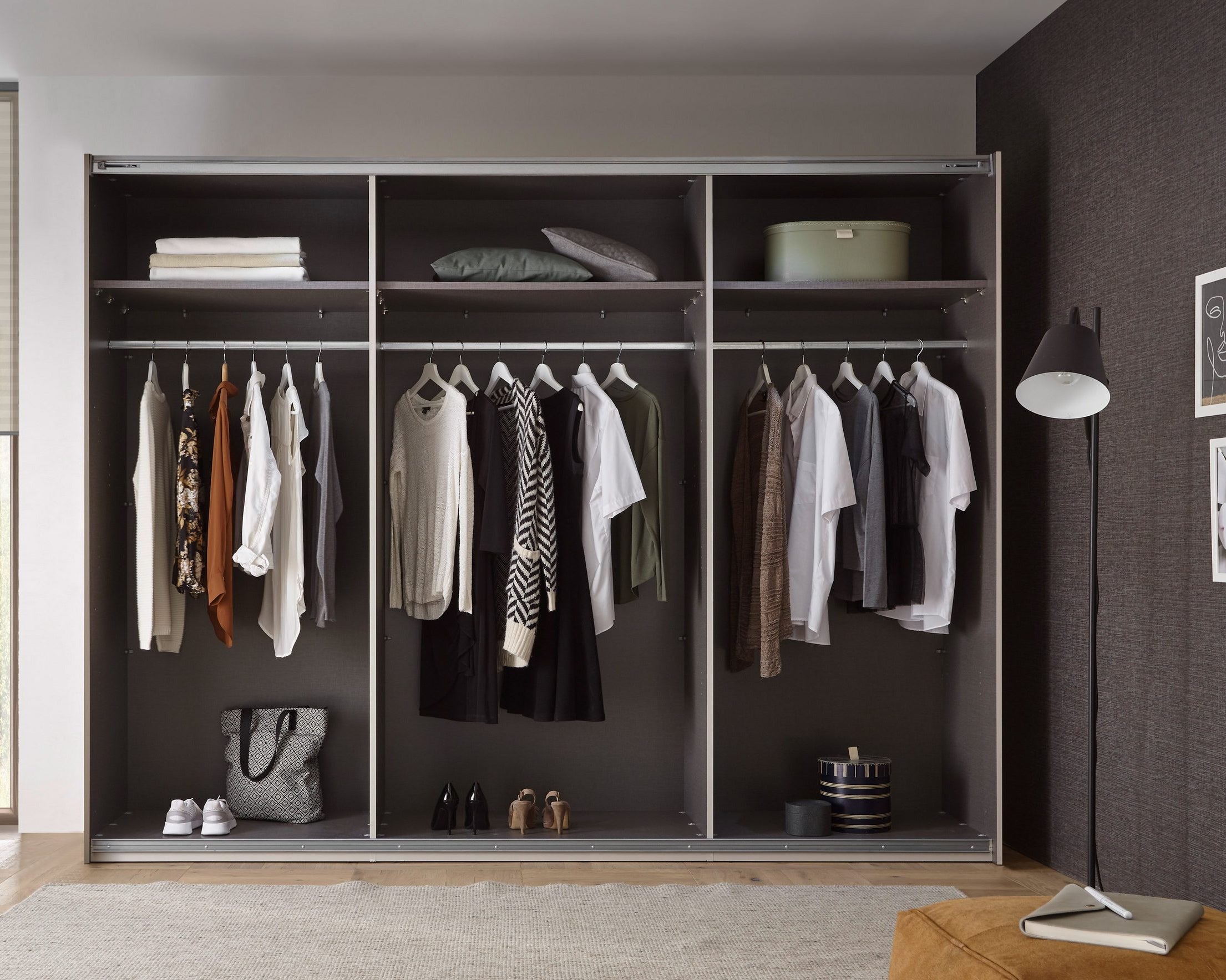 Dulap cu uși glisante Cadore, 2 uși, PAL, Champagne / Stejar Montana, 270×60×210 cm Arboteca