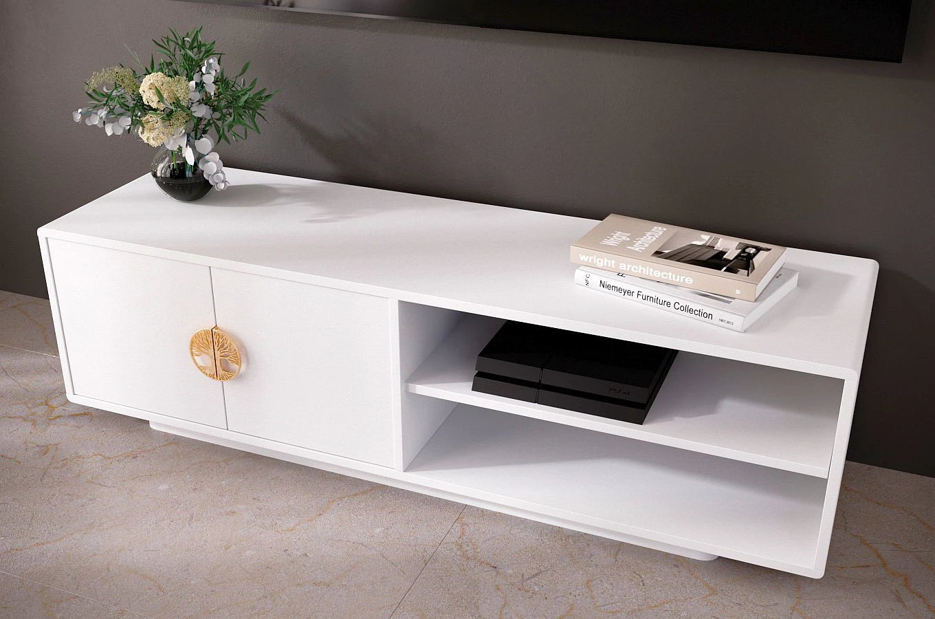 Comoda TV Lotus, Alb, 139 cm Arboteca