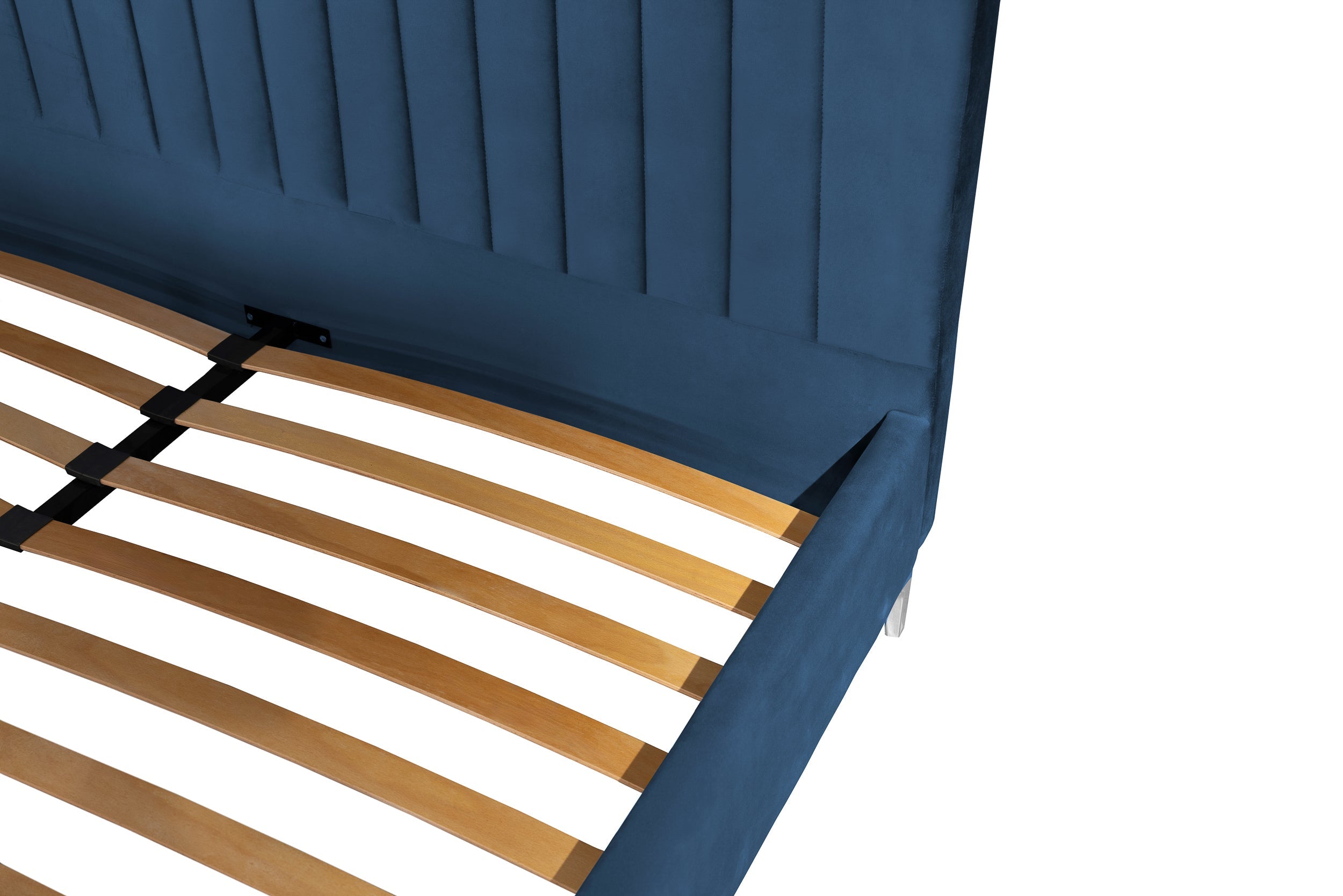 Pat tapițat Dino, cu somieră și picioare înalte #color_Albastru-Velluto