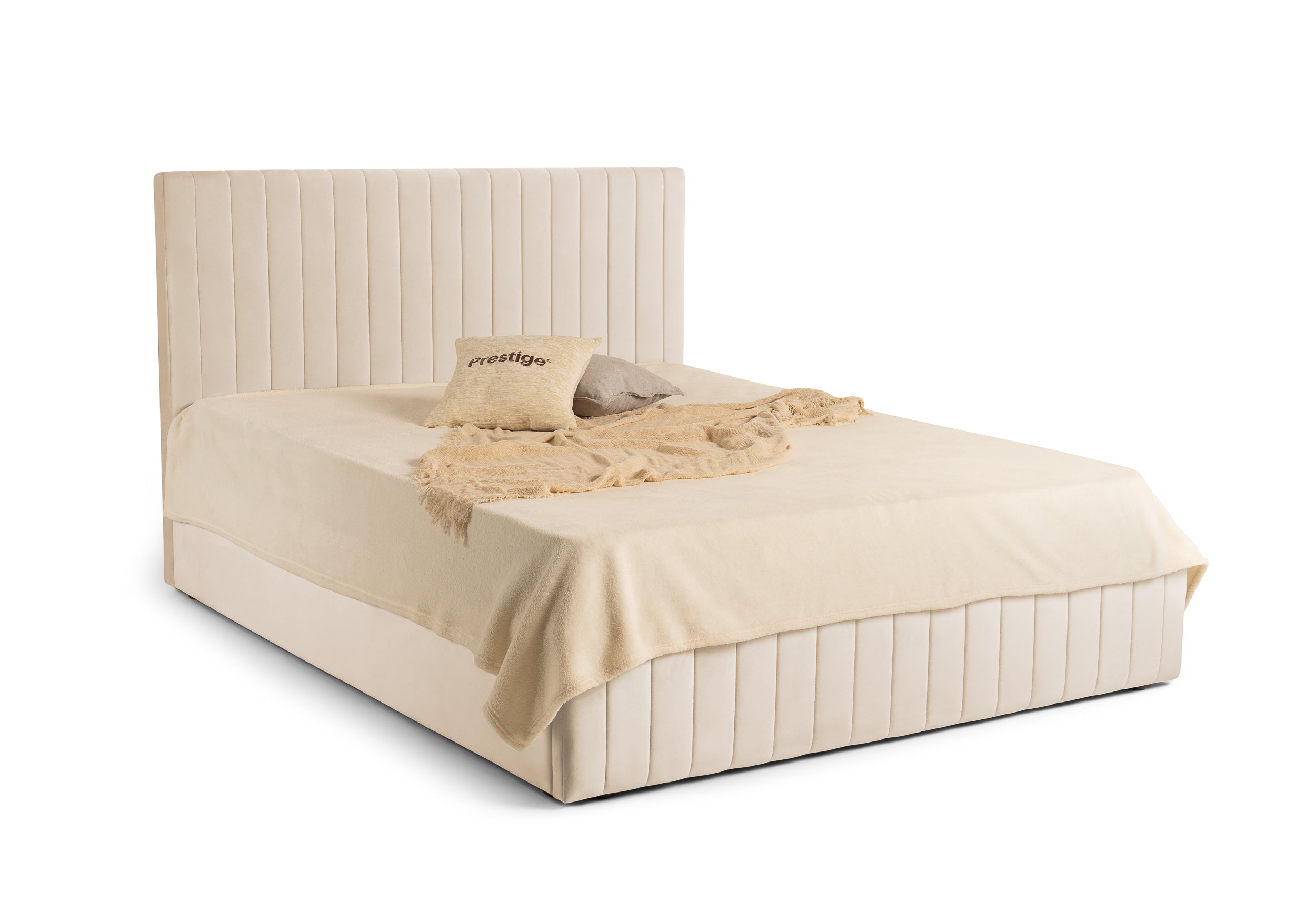 Pat Tapițat Sara, cu somieră rabatabilă și ladă depozitare #color_Bej-Velluto