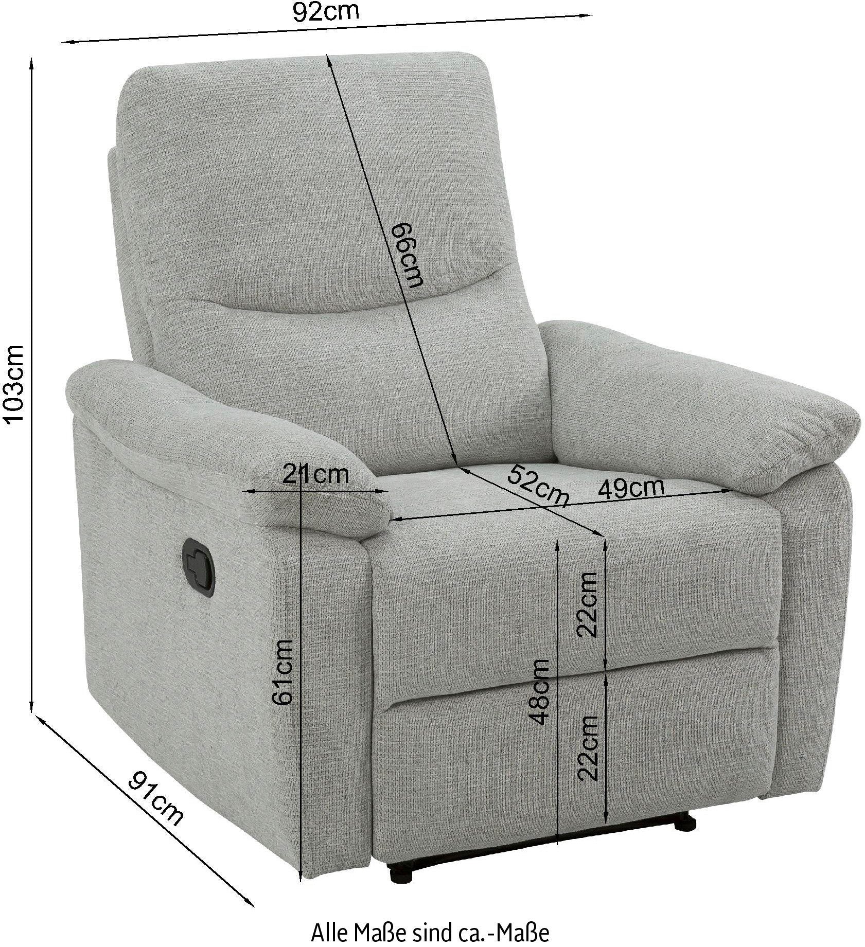 Fotoliu recliner ODILON cu funcție relax manuală, textil gri deschis Arboteca