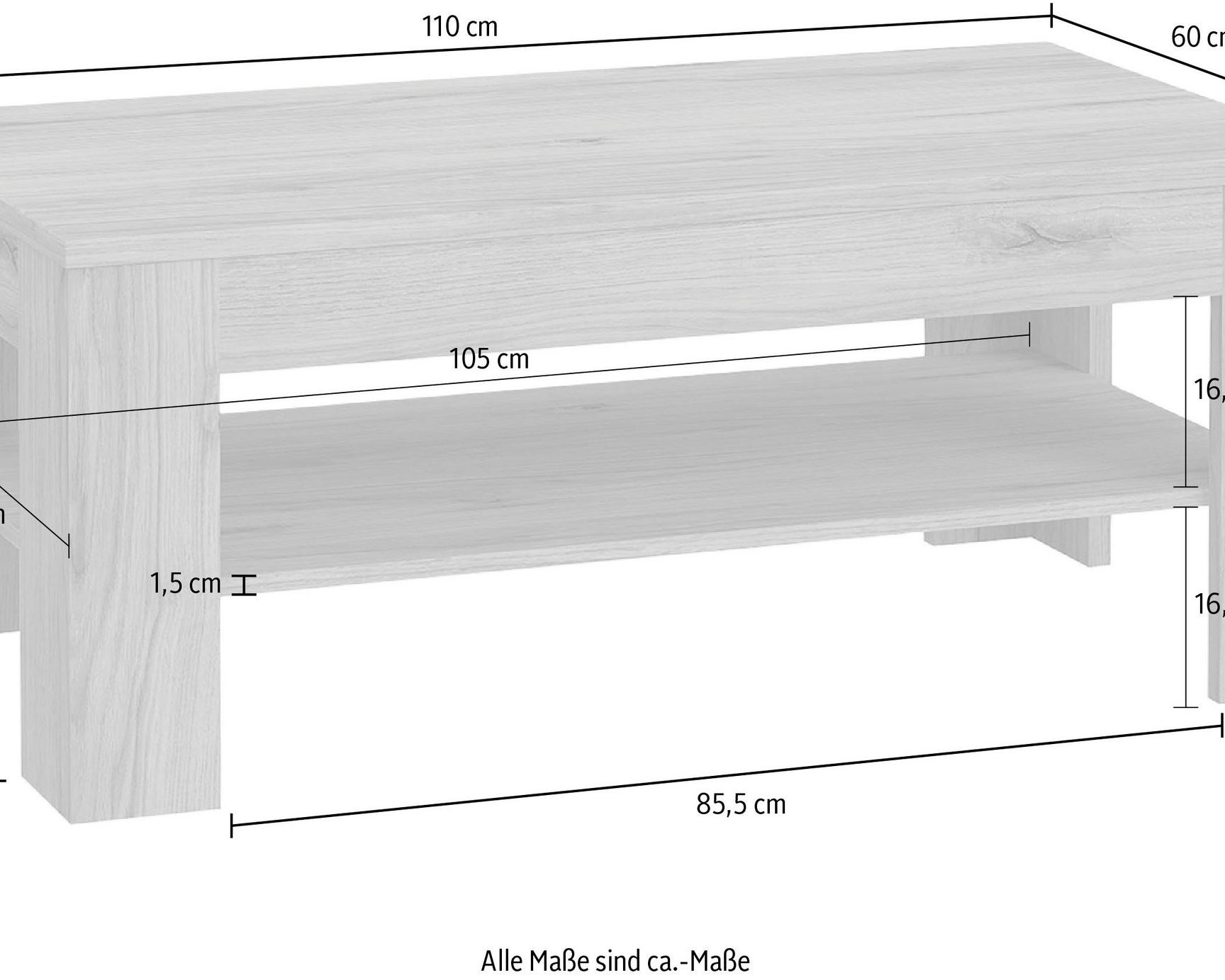 Masuță de cafea PAL Forte, cu raft, aspect lemn, 110x60x45,5 cm Arboteca