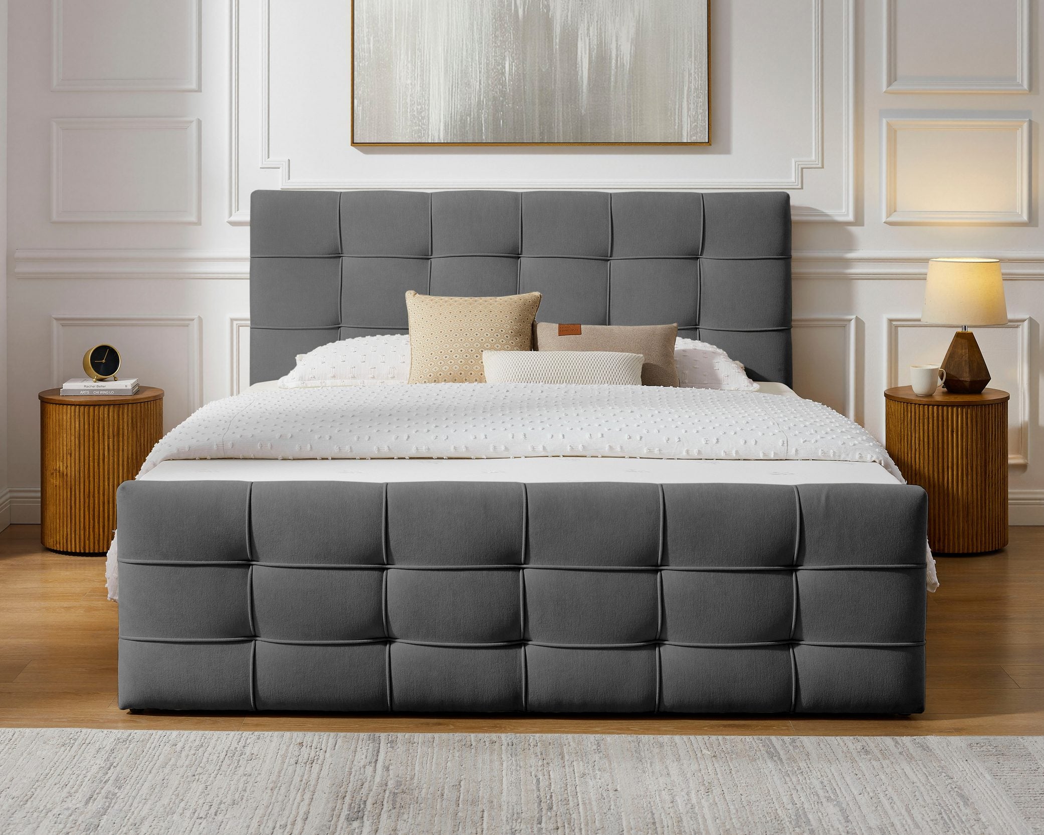 Pat boxspring Lilienne, 180×200 cm, ladă depozitare, saltea H3 + topper Arboteca