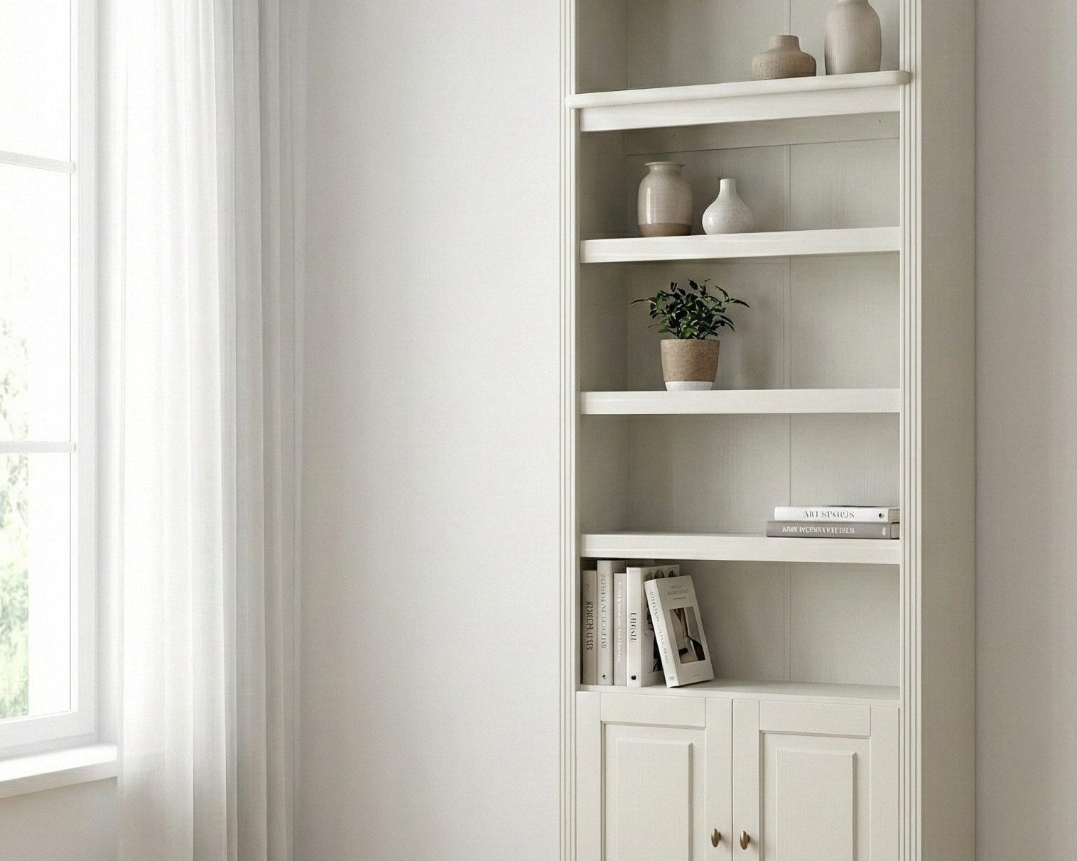 Bibliotecă din lemn masiv de pin Soeren, 2 uși, 80×29×220 cm – alb crem Arboteca