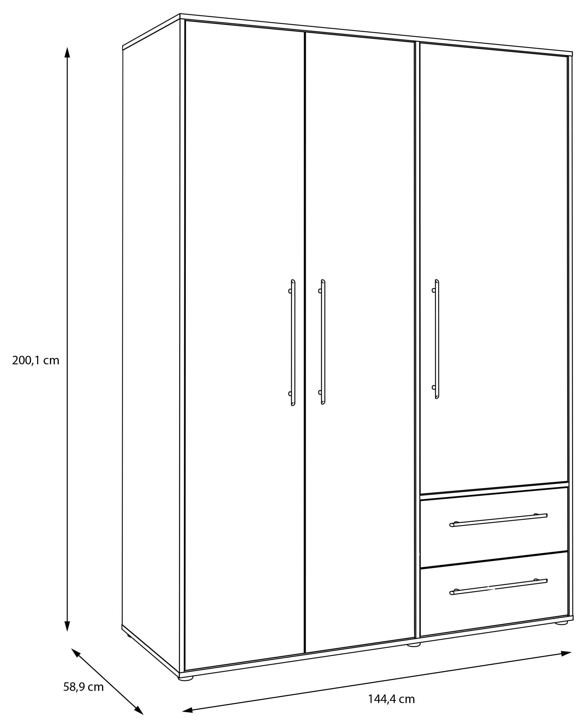 Dulap Negru TENDENCY cu Uși Batante și 2 Sertare – 144,4x58,8x200,1 cm Arboteca