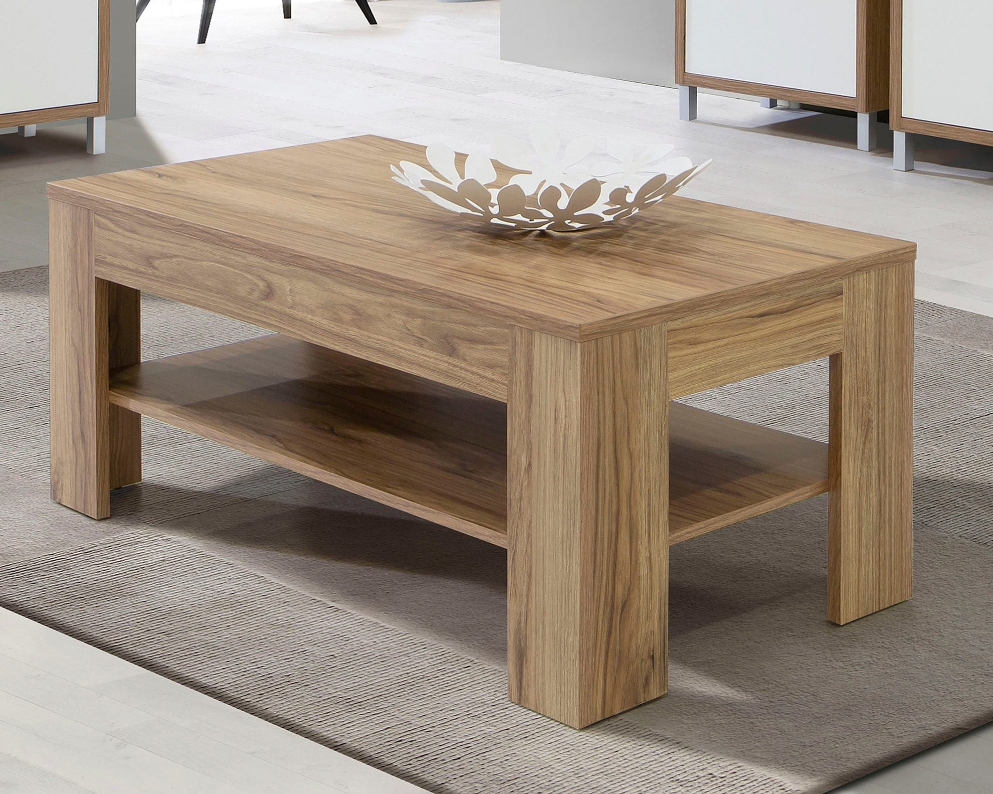 Masuță de cafea PAL Forte, cu raft, aspect lemn, 110x60x45,5 cm Arboteca