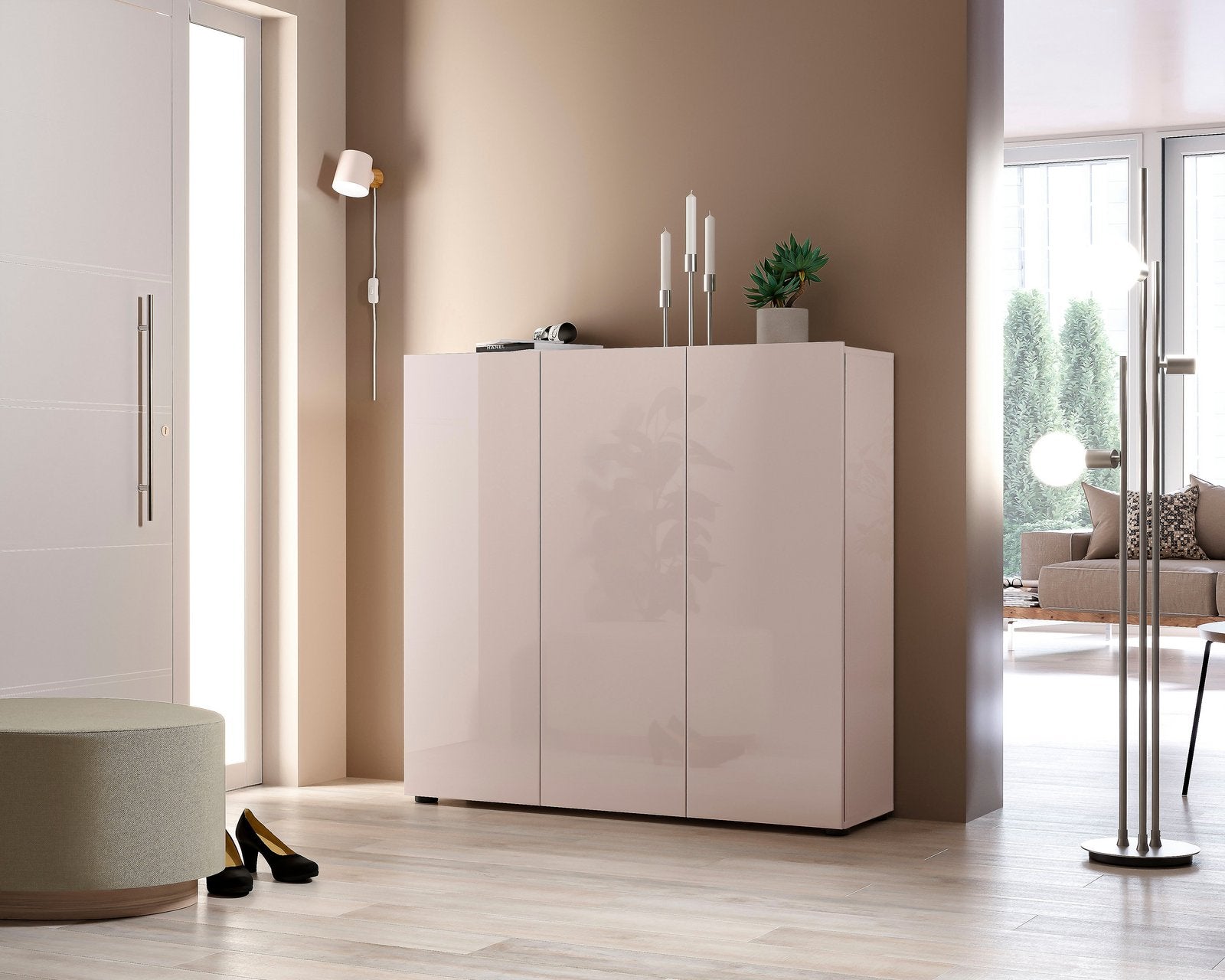 Pantofar Mister, bej lucios, 120×114 cm, 12 compartimente Arboteca