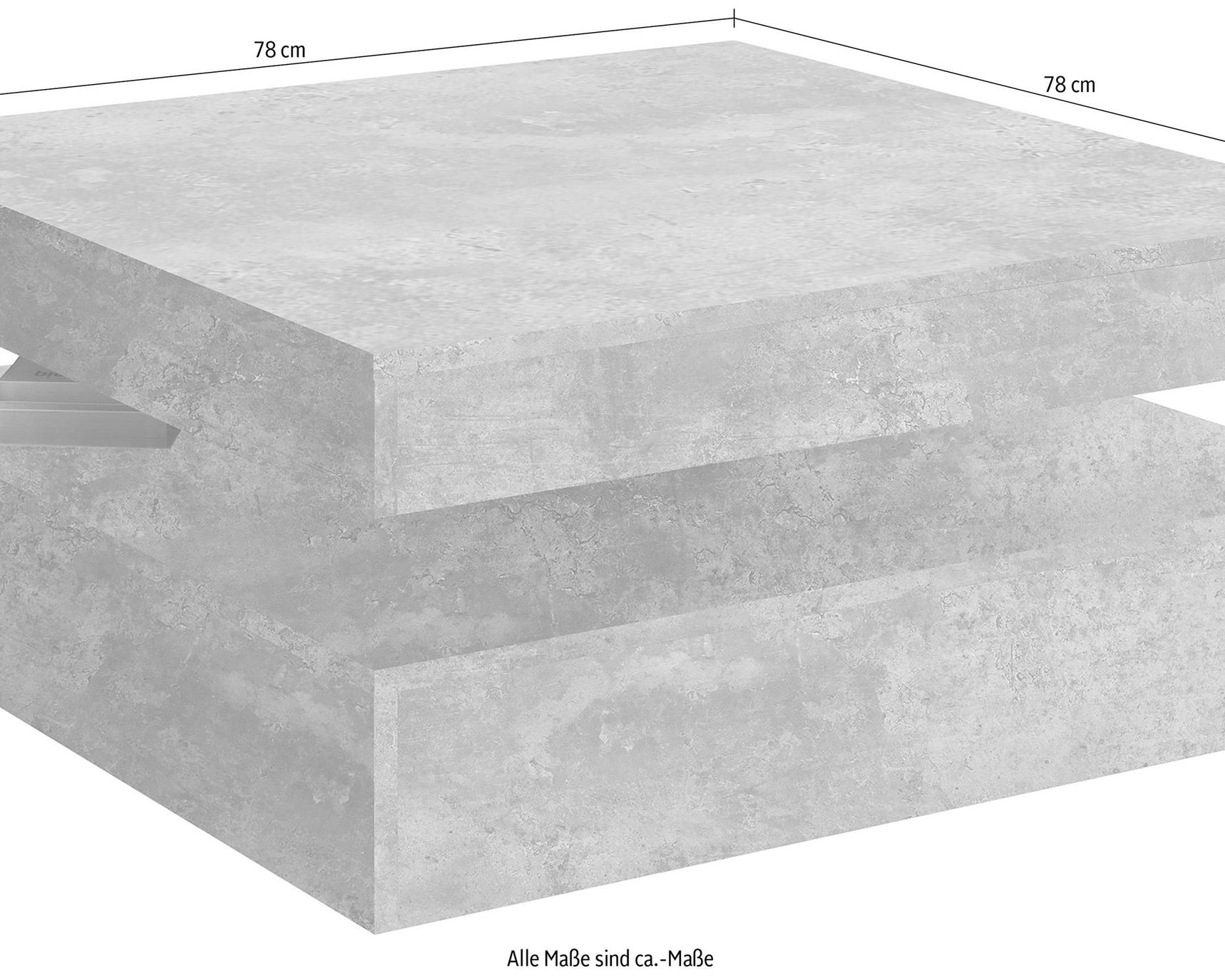 Măsuță de cafea FORTE cu blat rotativ, PAL, beton închis, 78×78×35 cm Arboteca