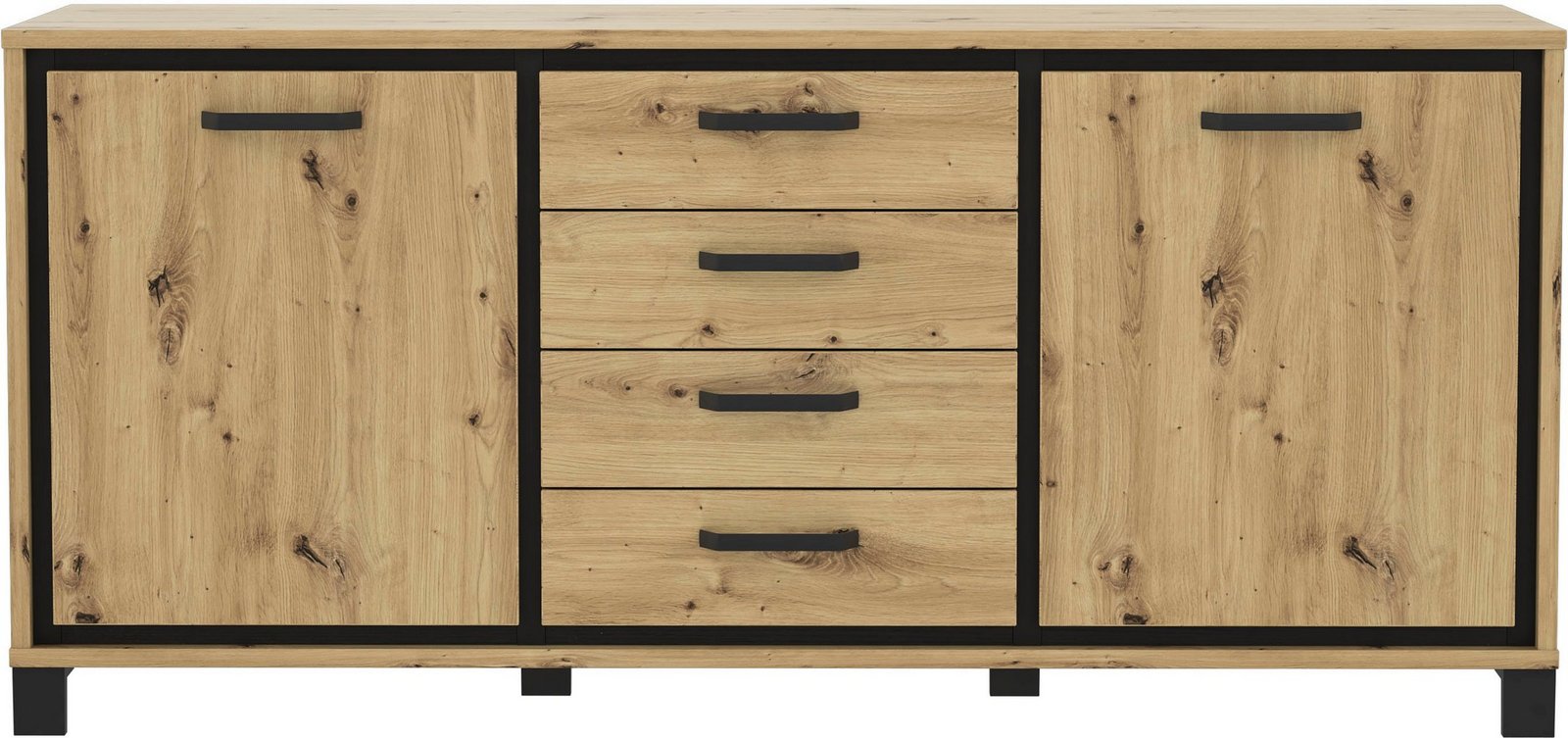 Comodă Sideboard Trondheim cu 2 uși și 4 sertare, negru stejar artisan, 178 cm Arboteca
