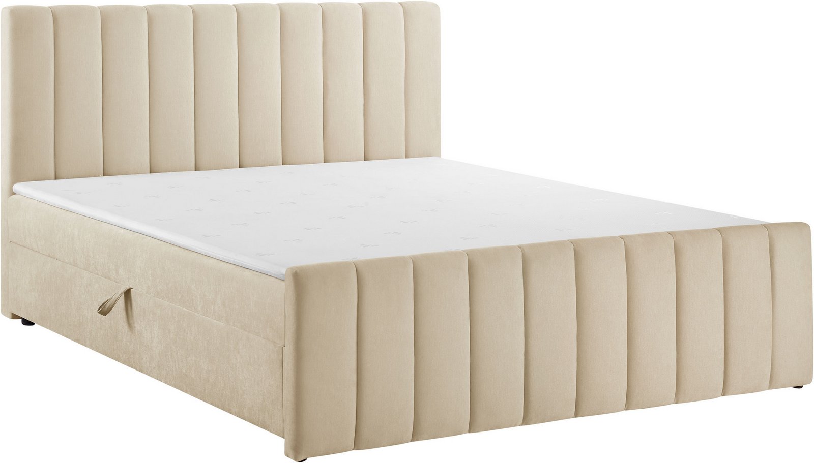 Pat tapițat Yanna 180×200 cu ladă și topper, bej Arboteca