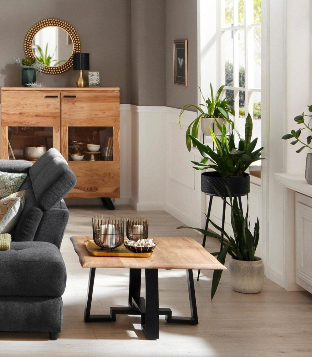 Măsuță de cafea Cantu, bat lemn masiv , picioare metalice , 80 cm latime Arboteca