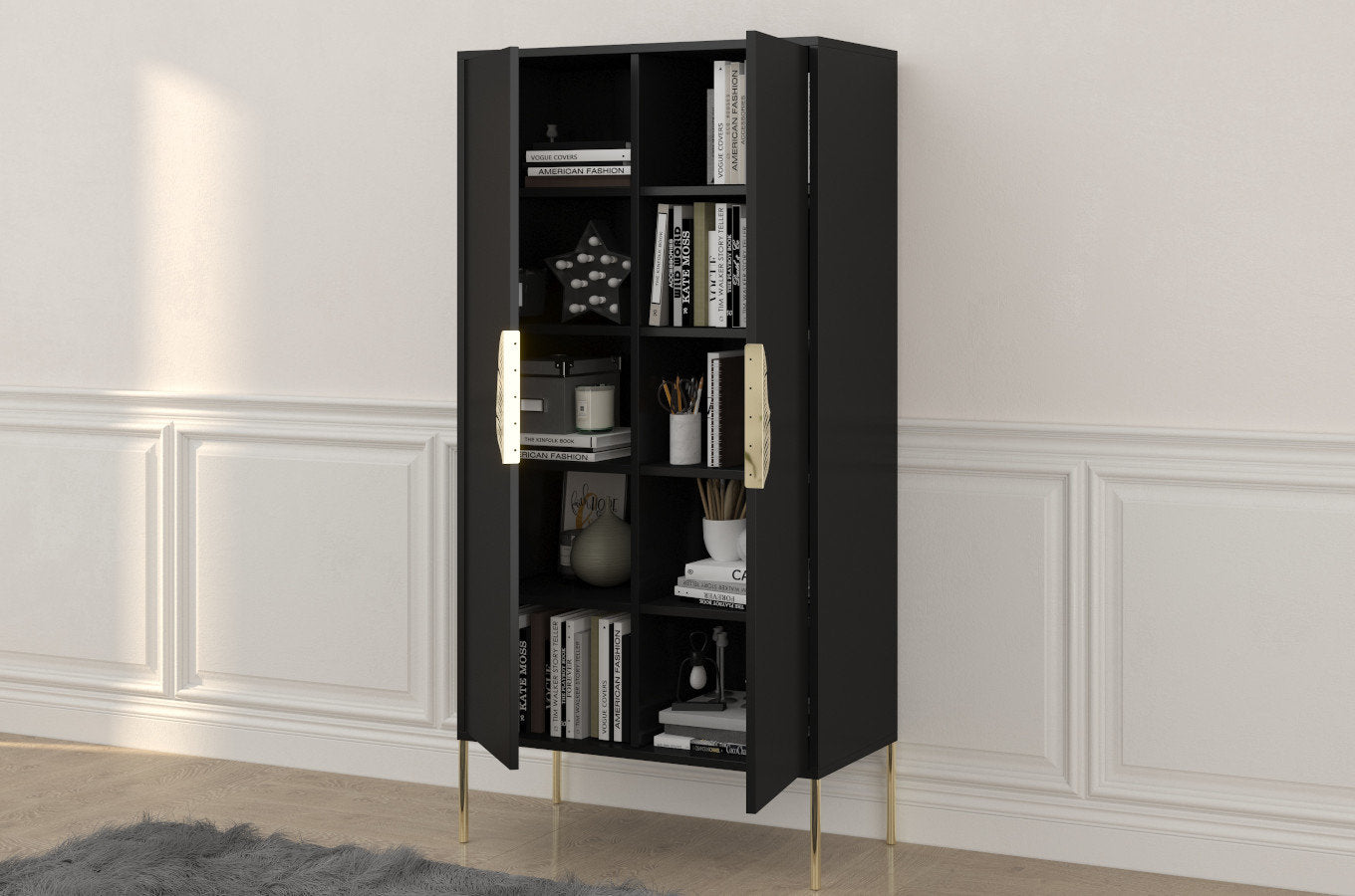 Comoda inalta Ayana, Negru / Auriu Arboteca