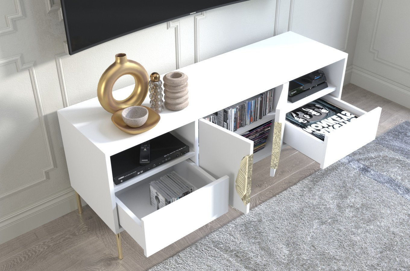 Comoda TV Ayana, Alb / Auriu Arboteca