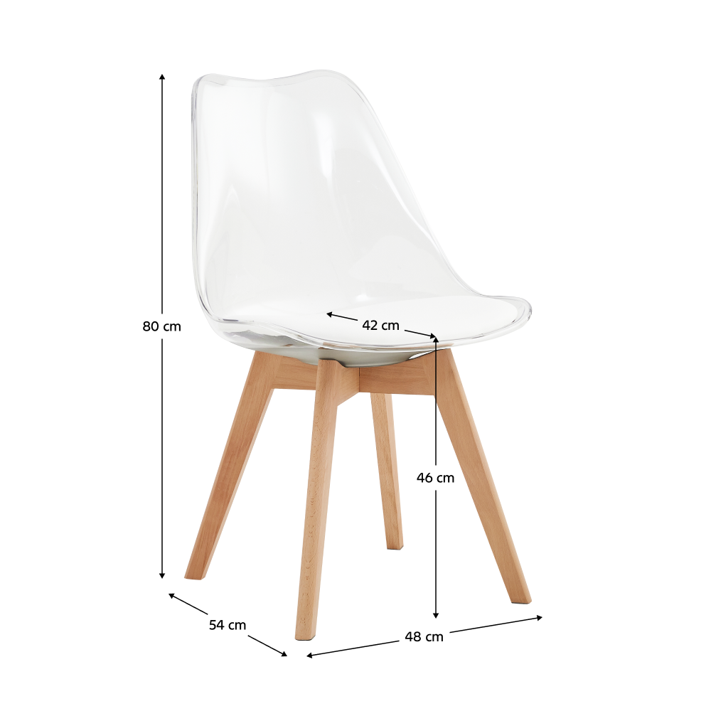 Scaun IVREA 2, transparent, acrilat/piele ecologică/fag, 48x54x80 cm Kondela