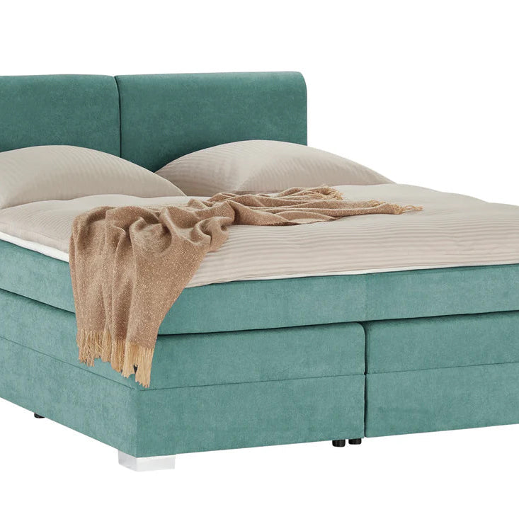 Pat Boxspring Charlotte, cu ladă de depozitare, saltea și topper incluse