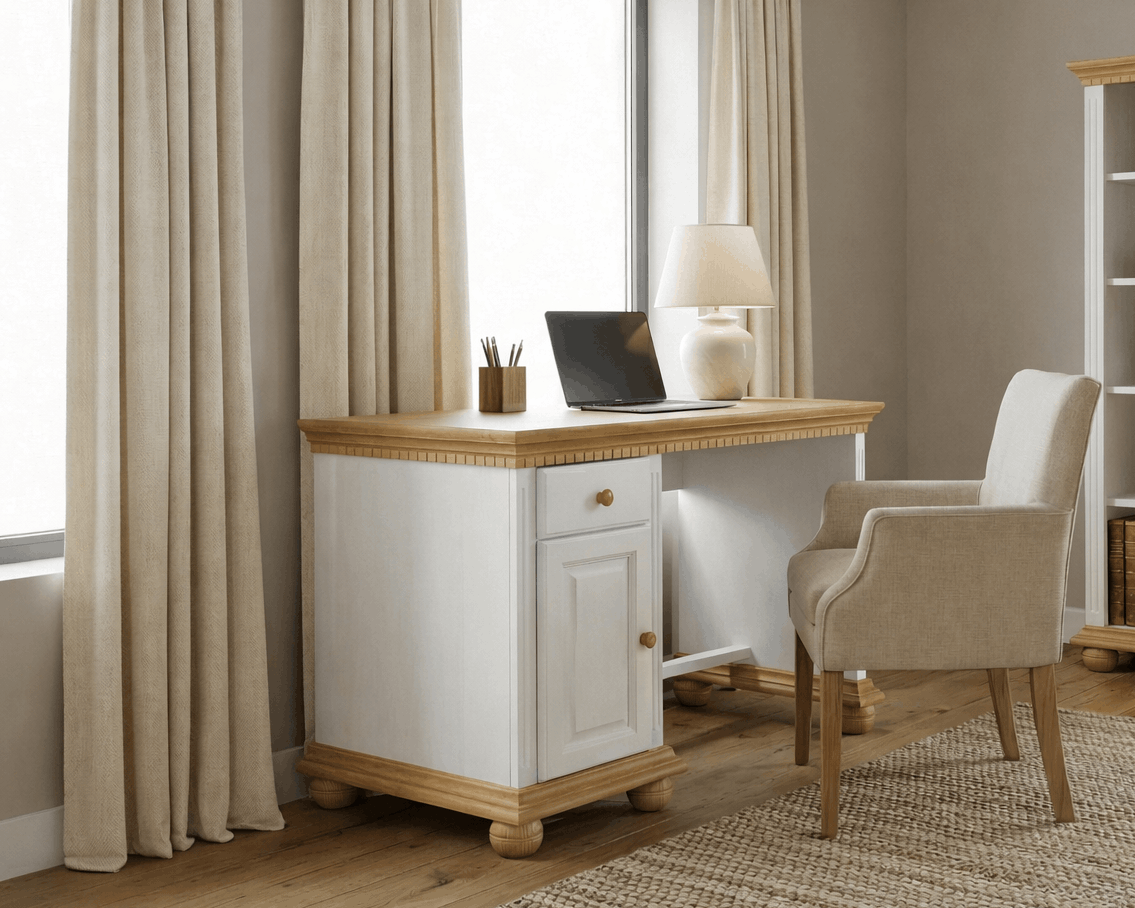 Birou Bavaria din lemn masiv, 120x75x75, Alb- Natur Arboteca