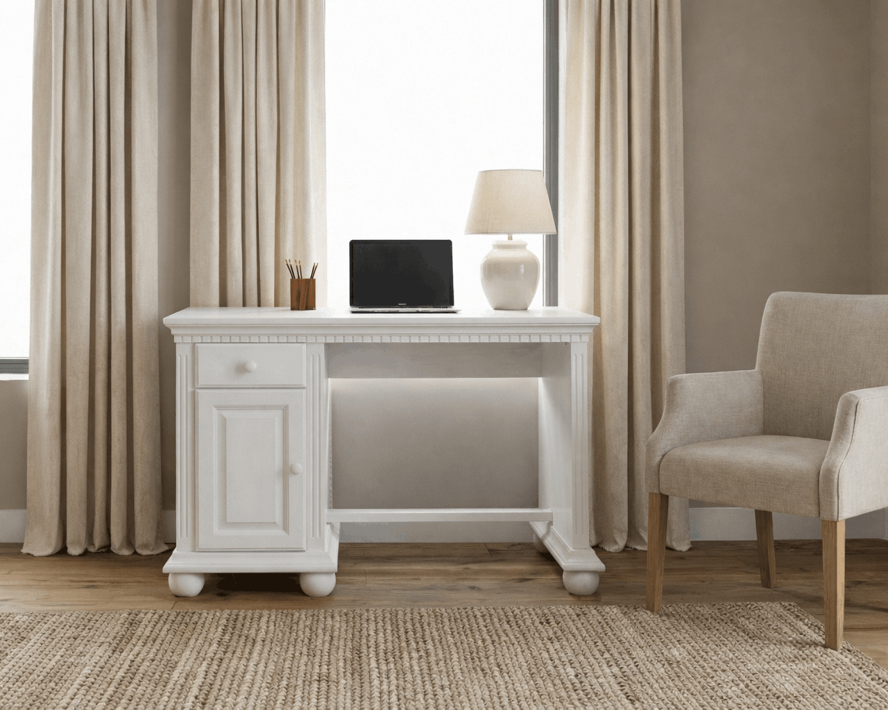 Birou Bavaria din lemn masiv, 120x75x75, Alb Arboteca