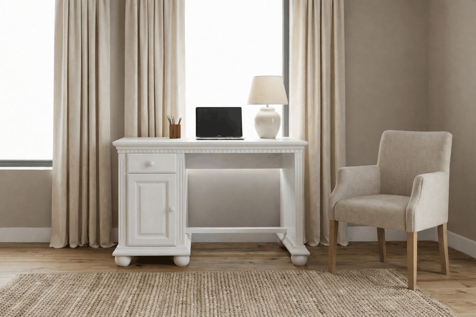 Birou din lemn masiv Bavaria, alb, 120x75x75 cm Arboteca