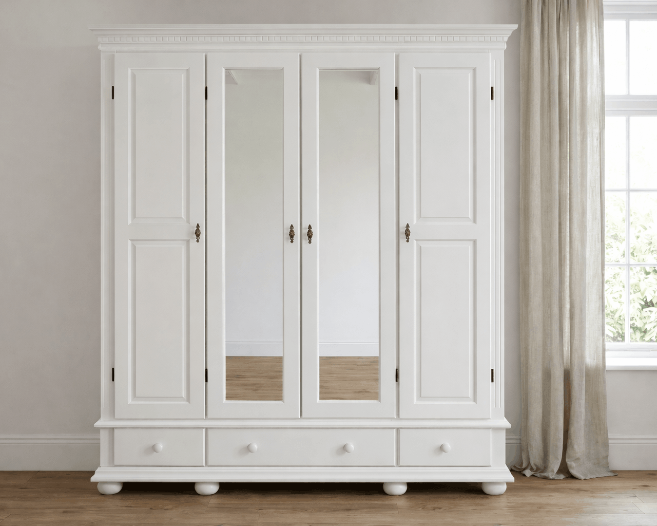 Dulap cu patru usi Bavaria din lemn masiv, Alb Arboteca