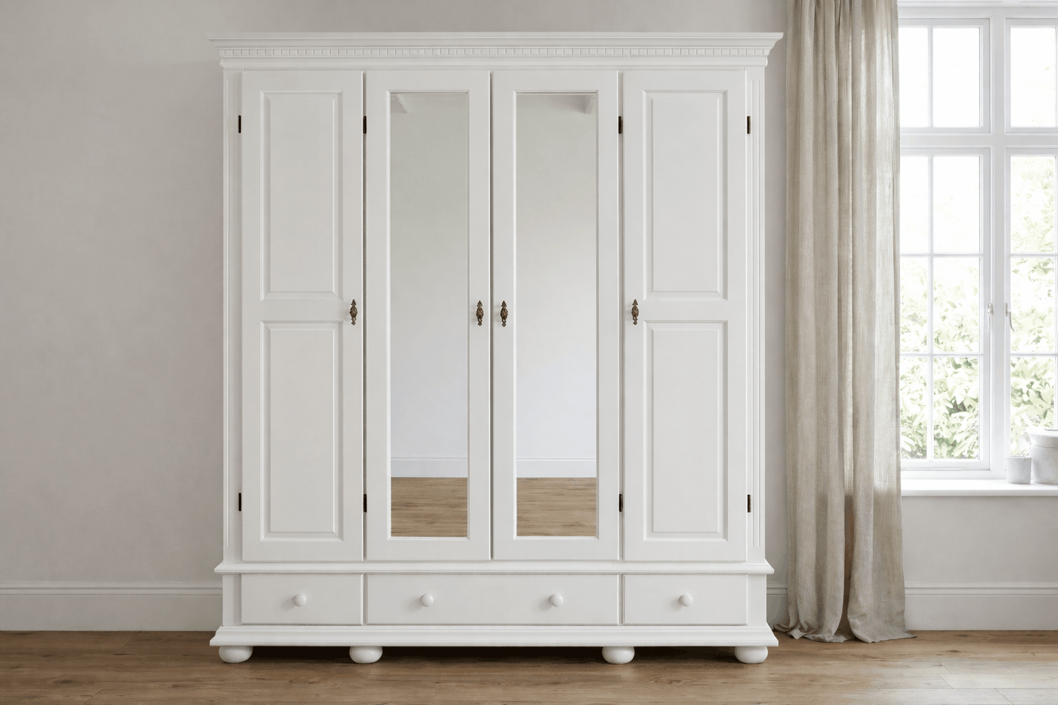 Dulap cu patru usi Bavaria din lemn masiv, Alb Arboteca