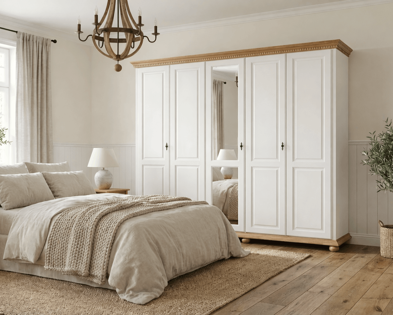 Dulap cu 5 usi Bavaria, Alb-Natur Arboteca