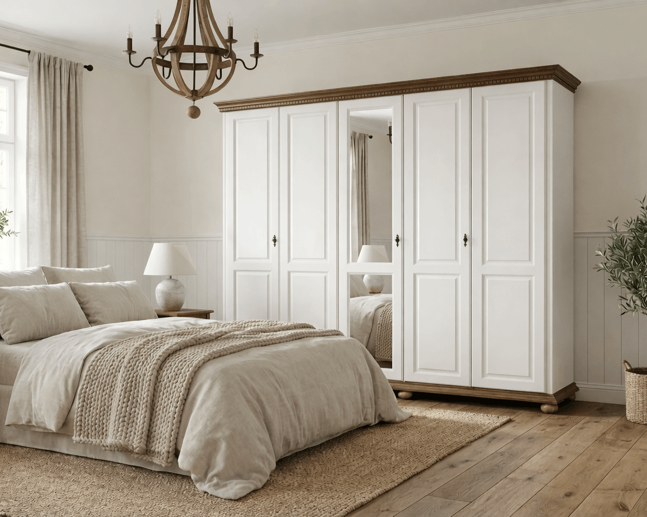 Dulap cu 5 usi Bavaria, Alb-Nuc Arboteca