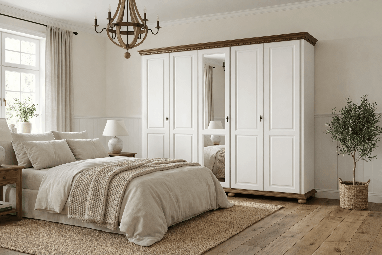 Dulap cu 5 usi Bavaria, Alb-Nuc Arboteca