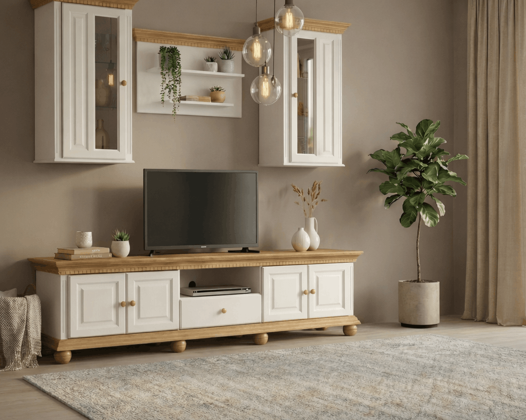 Set living Bavaria din lemn masiv, 220 cm, 4 piese Arboteca