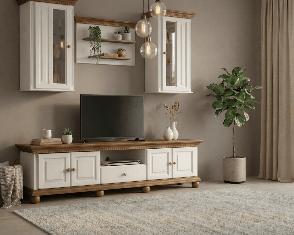 Set living Bavaria din lemn masiv, 220 cm, 4 piese Arboteca