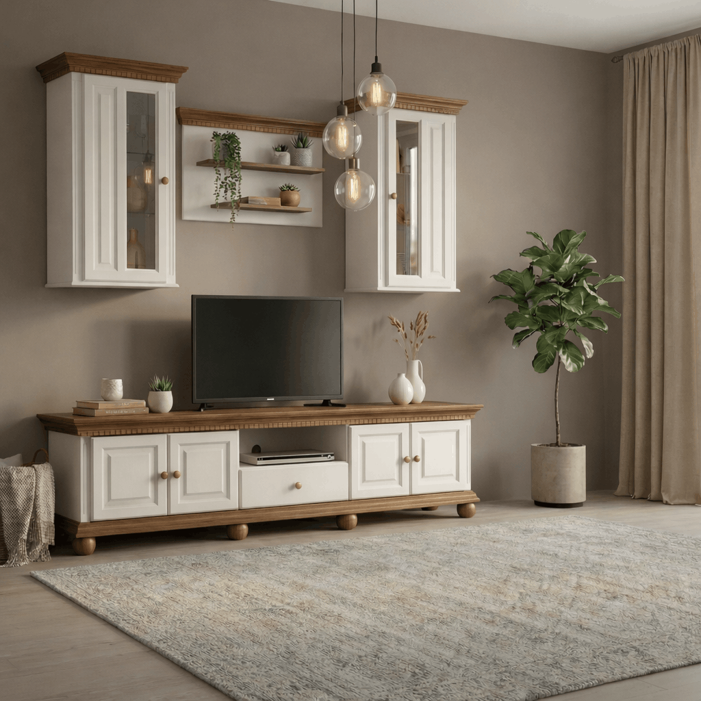 Set living Bavaria din lemn masiv, 220 cm, 4 piese Arboteca