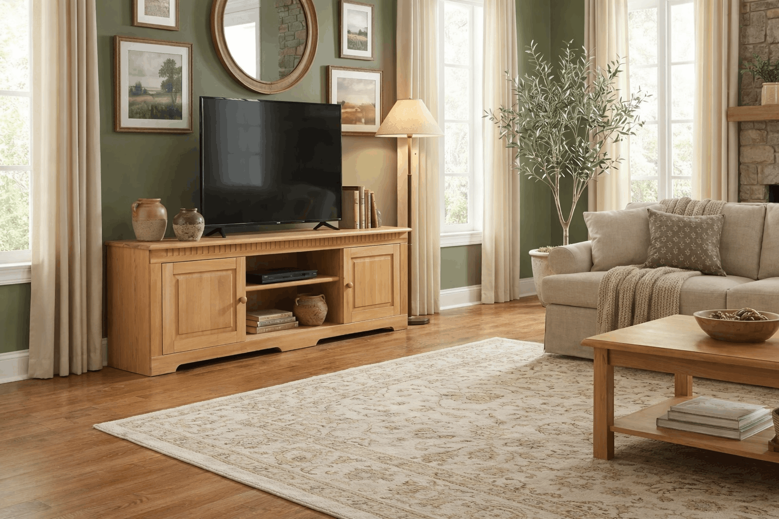 Comoda TV Lisa, din lemn masiv de pin natur, latime 175 cm Arboteca